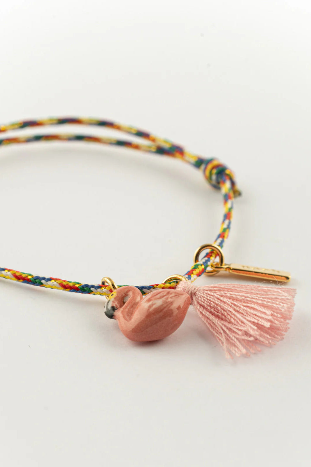 Nach - Multicolored Flamingo Charm Bracelet with Pompom