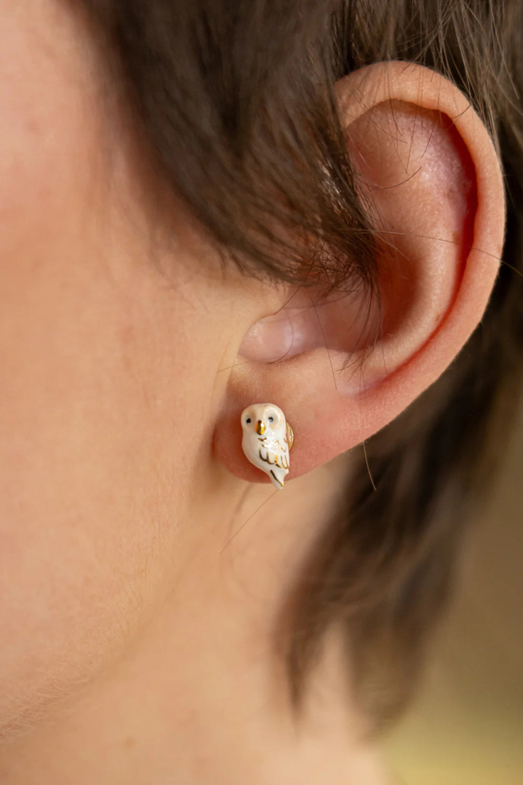 Nach - White Owl Stud Earrings