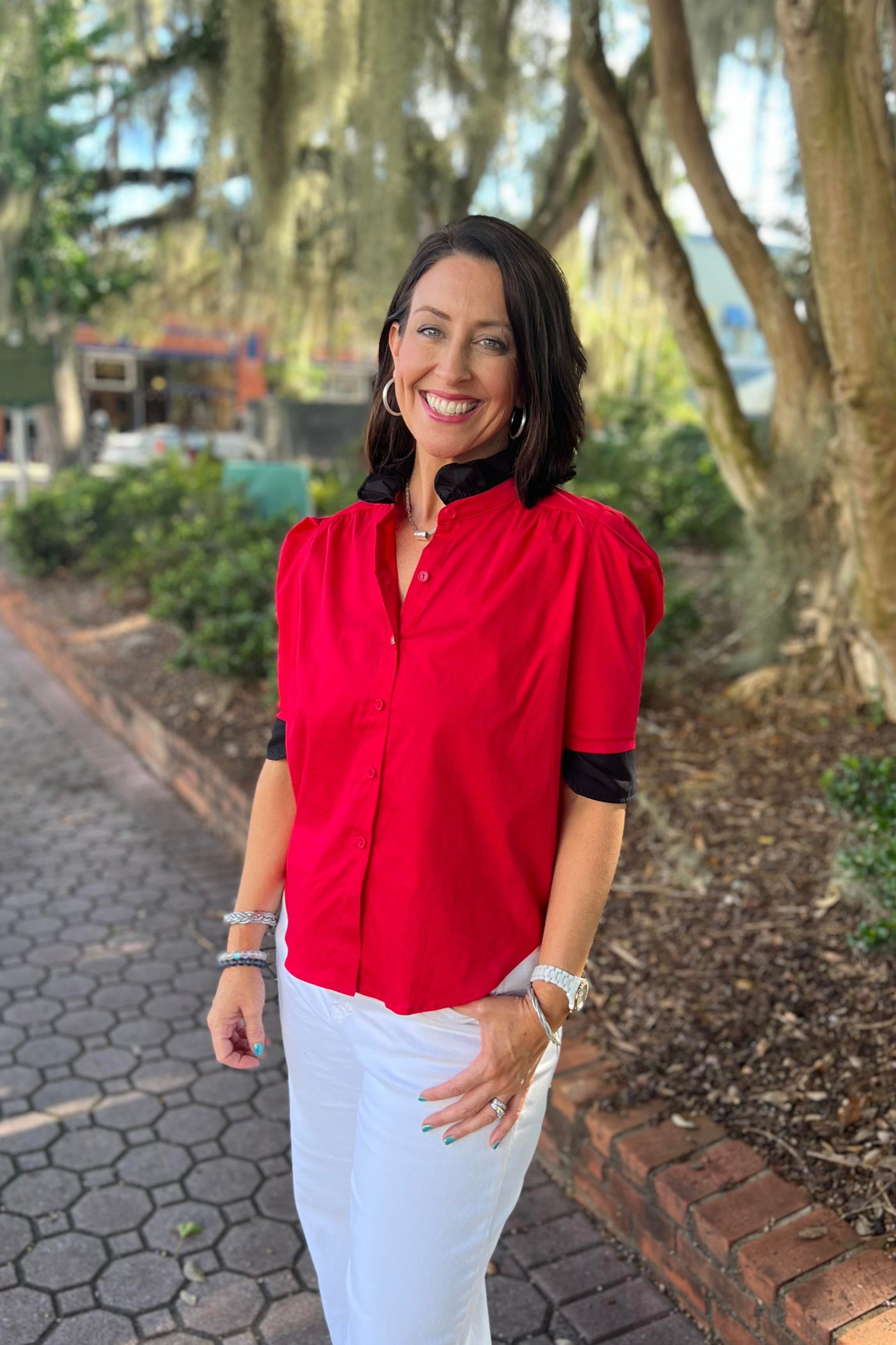 The Jodie Blouse (Red & Black)