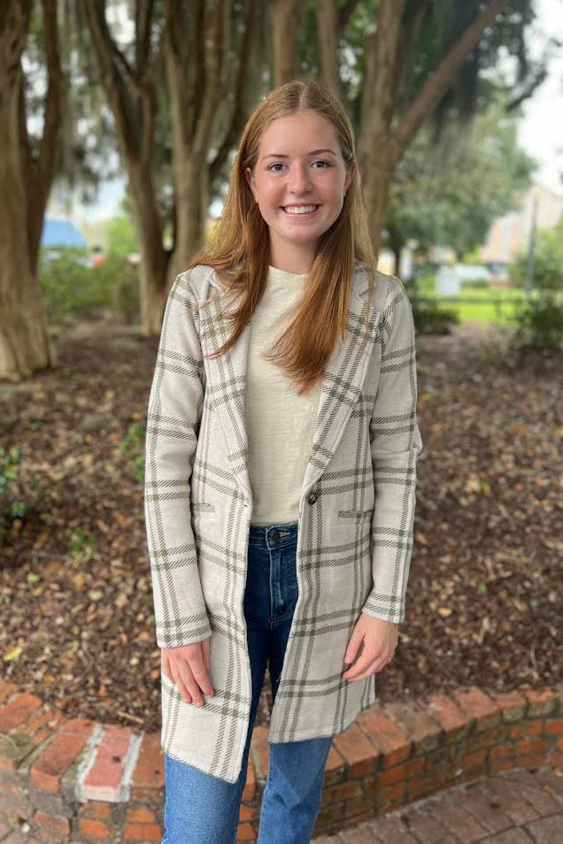 The Kenzie Coat (Dove/Olive Plaid)