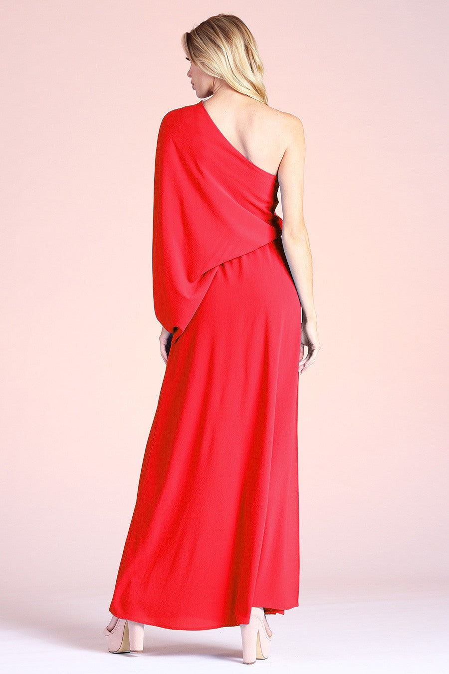 The Jacqueline One Shoulder Maxi Dress (True Red)