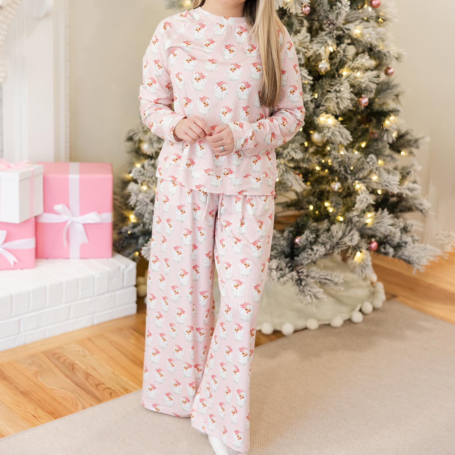 Mary Square - The Annie Pajamas Pant Set (Santa Baby - Pink)