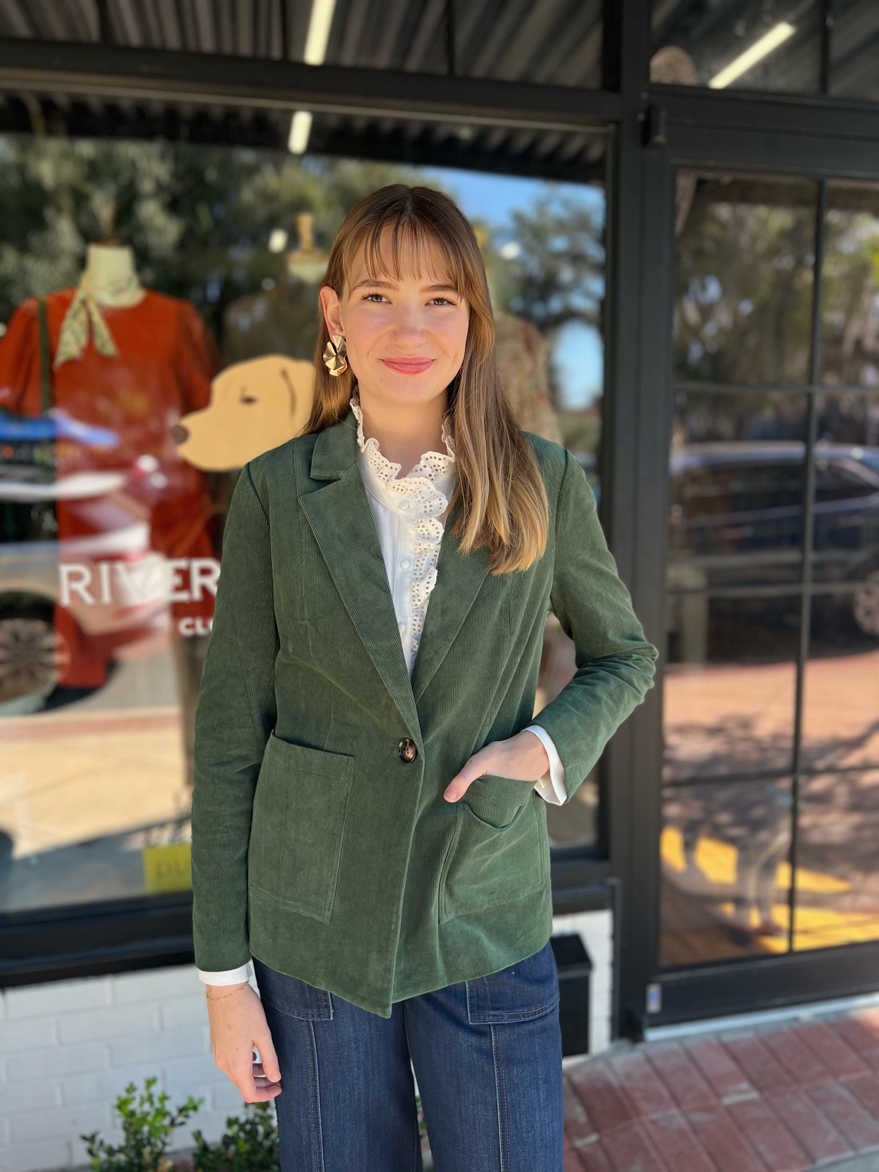 The Lisa Blazer - Dark Green Corduroy