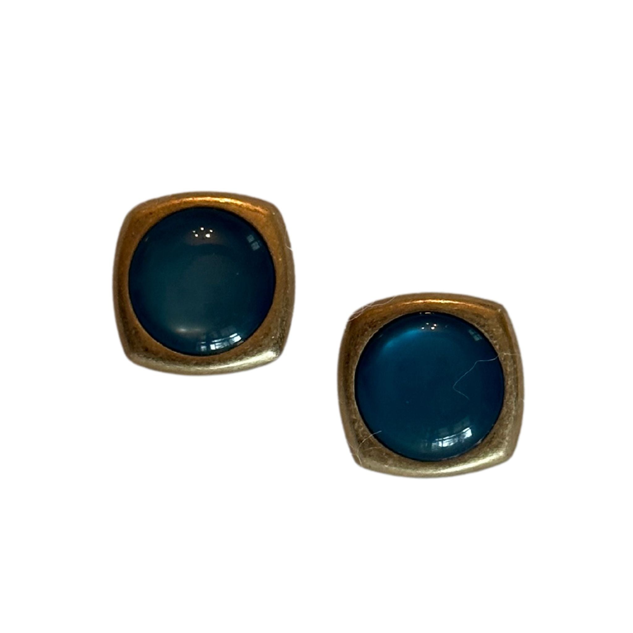 Square & Cabochon Cut Earrings - Teal