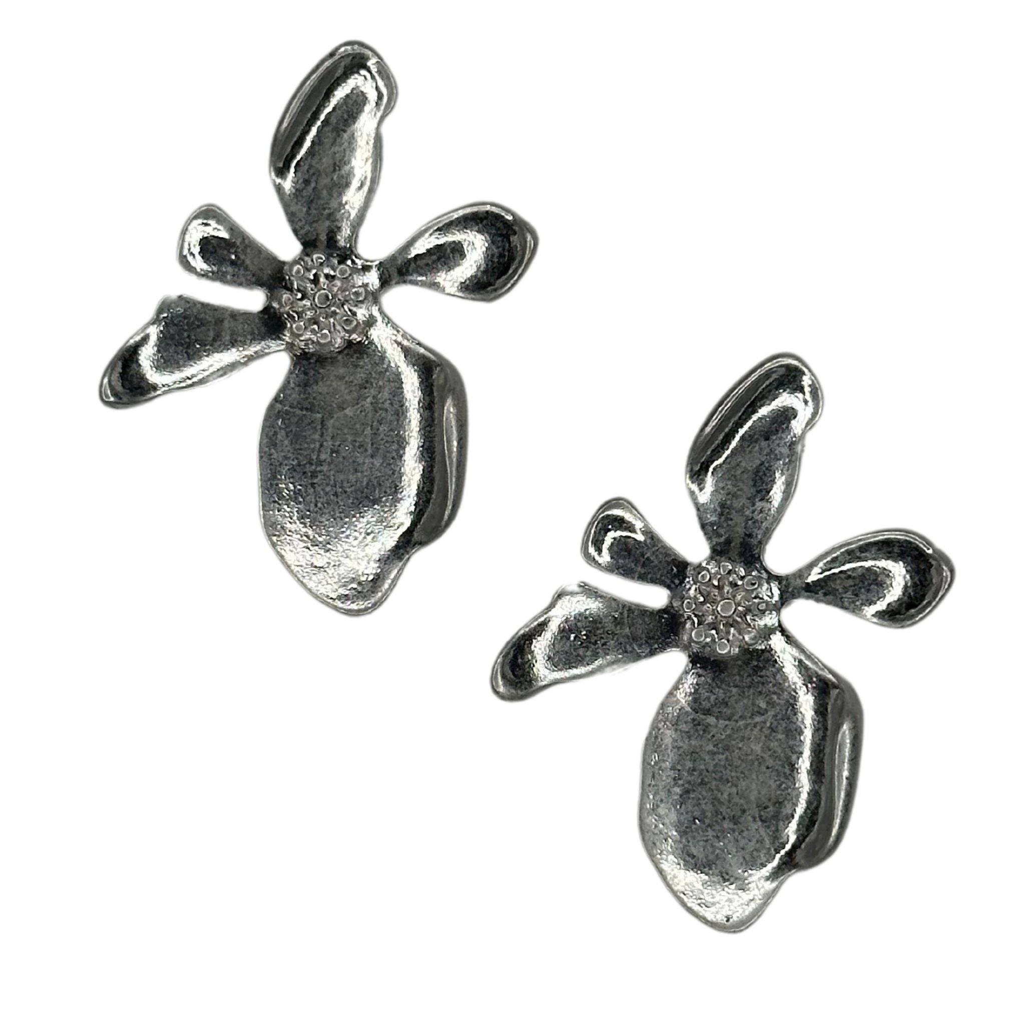Flower Earrings - Worn Silver