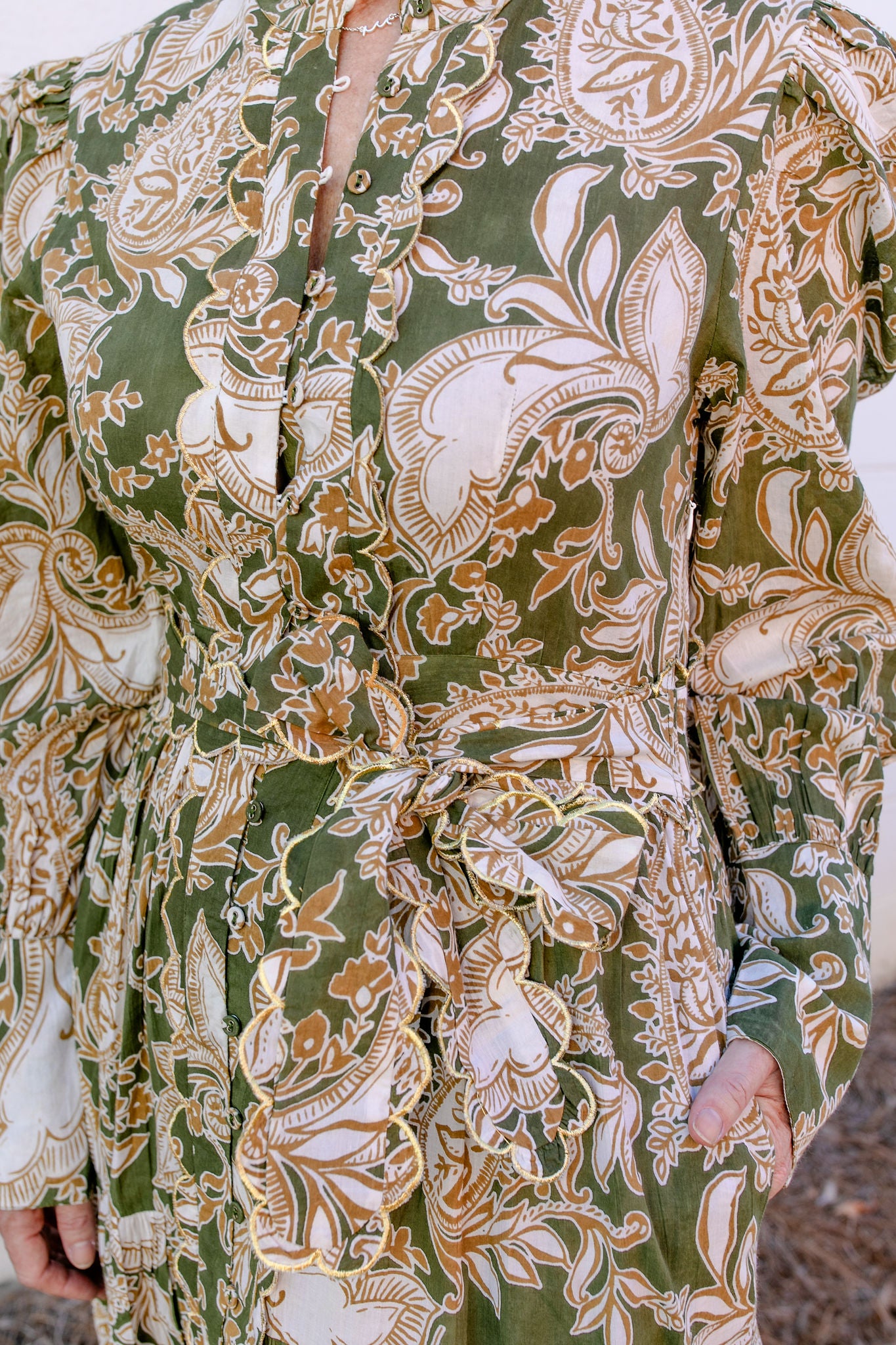 The Jojo Midi Dress in Khaki / Green Paisley - Anna Cate Collection *Final Sale*