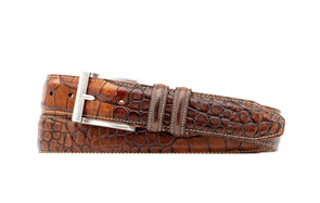 Bill Alligator Grain Leather Belt - Chestnut