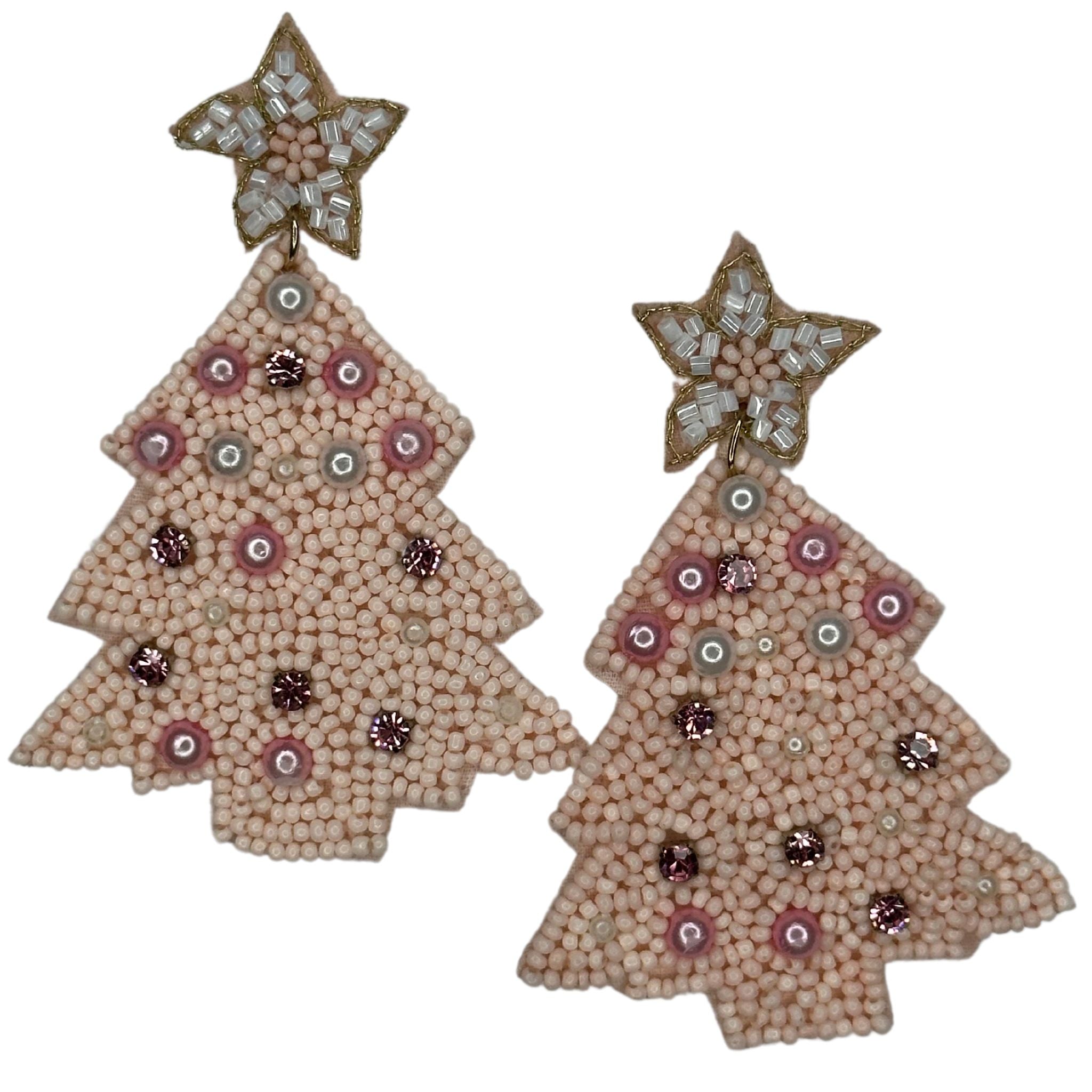 Decorated Christmas Tree Earrings - Pink