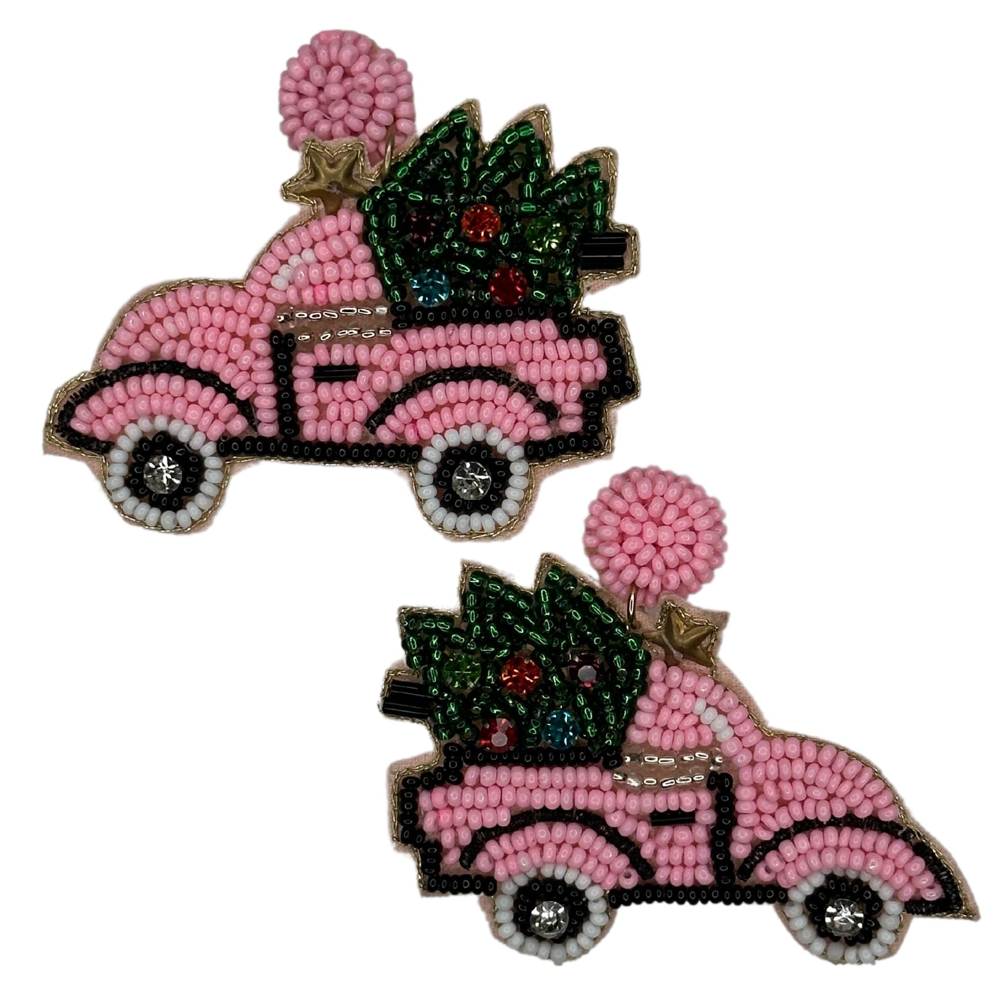 Christmas Truck Earrings - Pink