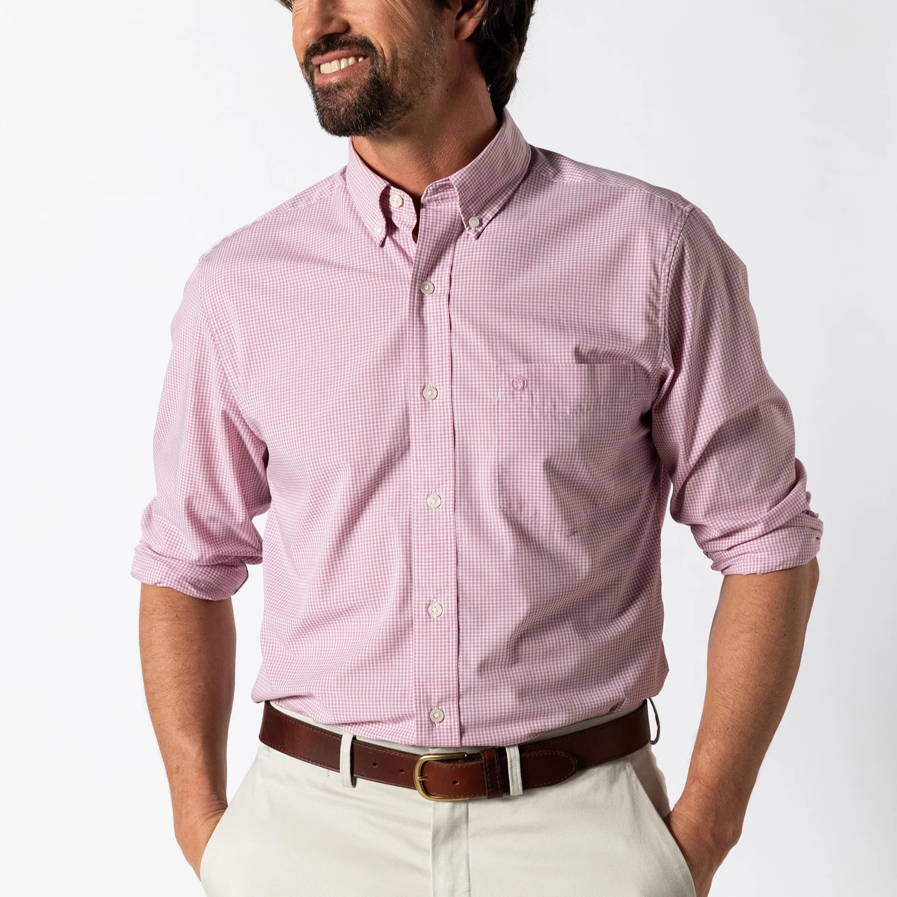 Duck Head - Performance Poplin Sport Shirt Turner Gingham | Desert Pink