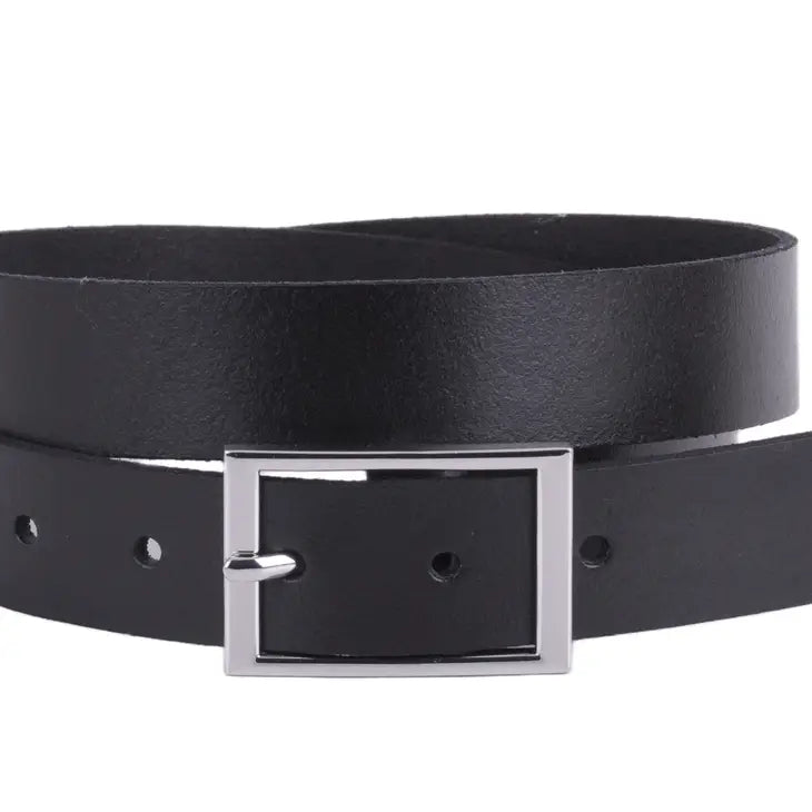Black Leather Belt (Silver Rectangle Buckle)