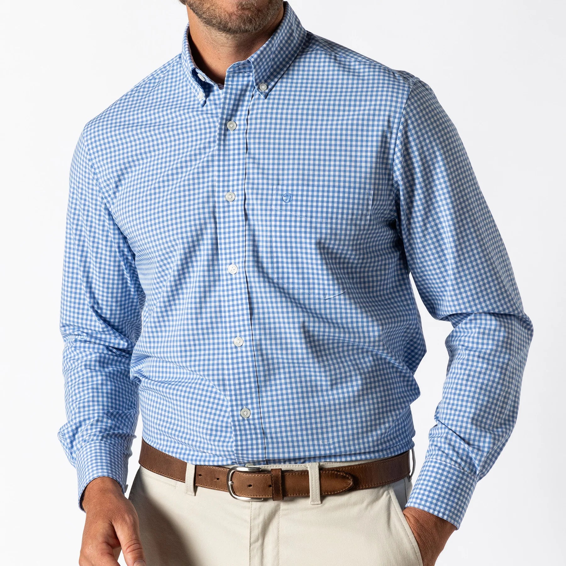 Duck Head - Performance Poplin Sport Shirt Walton Gingham | Lake Blue