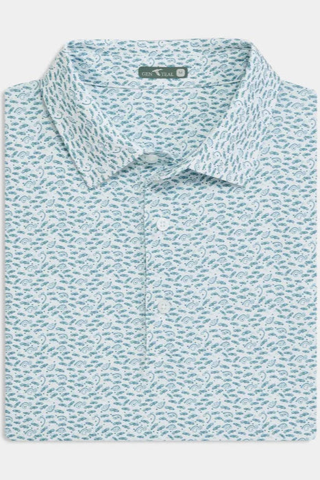 Genteal - Catch and Release Printed Performance Polo (Storm Blue)