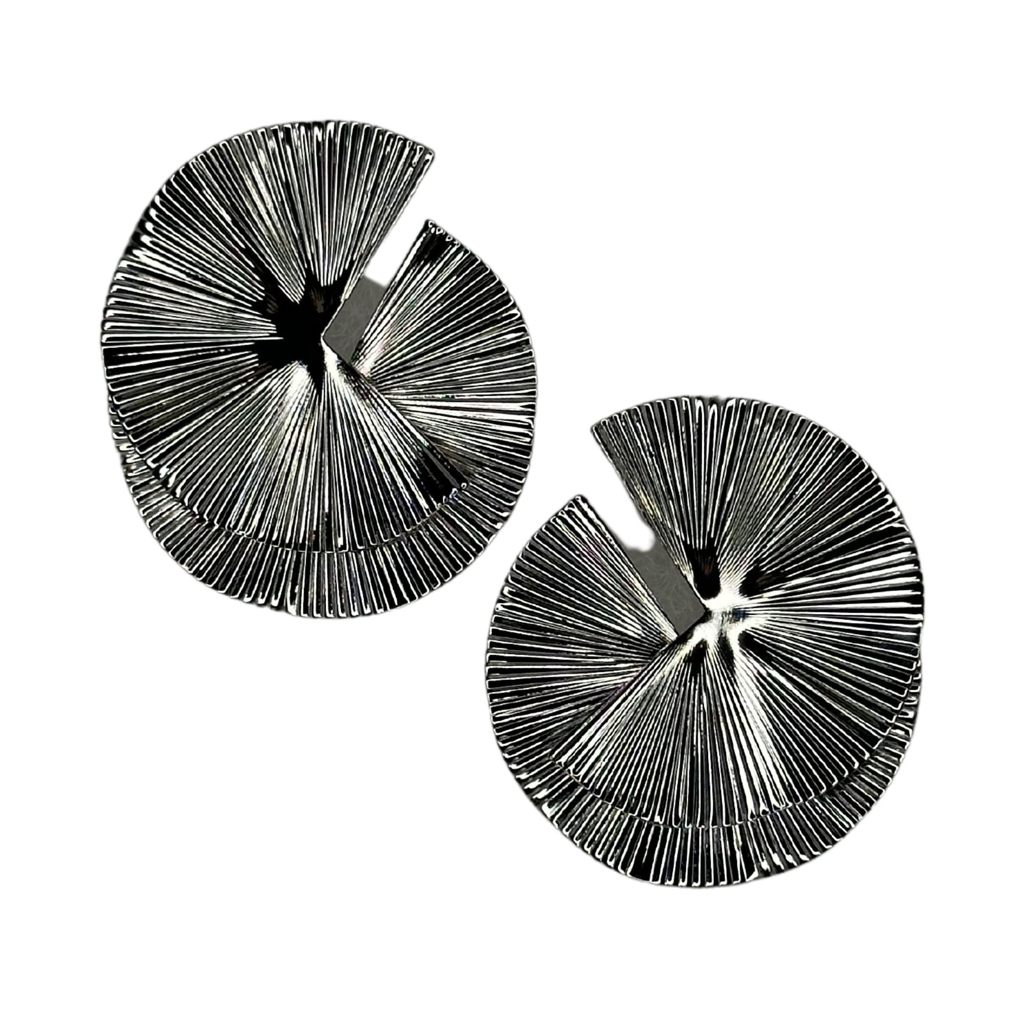 Layered Fan Earrings - Silver
