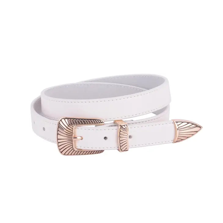 White Leather Belt (Gold Boho Buckle)