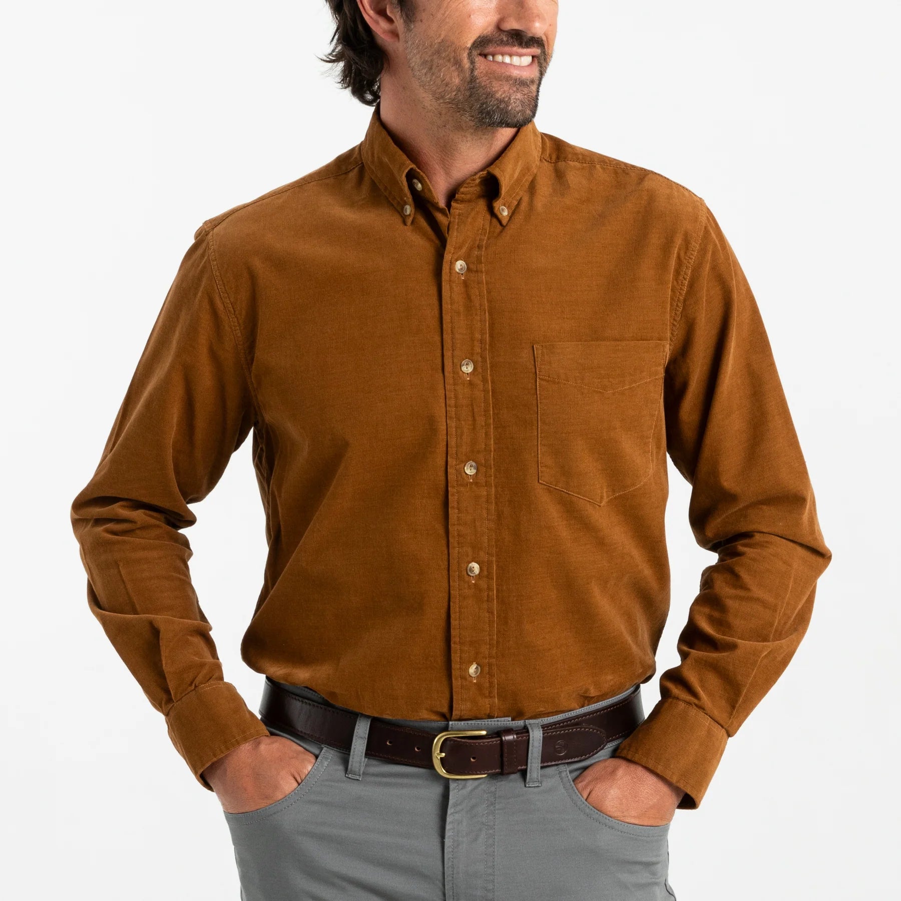 Duck Head - Cotton Corduroy Whitman Solid Shirt (Dark Amber)