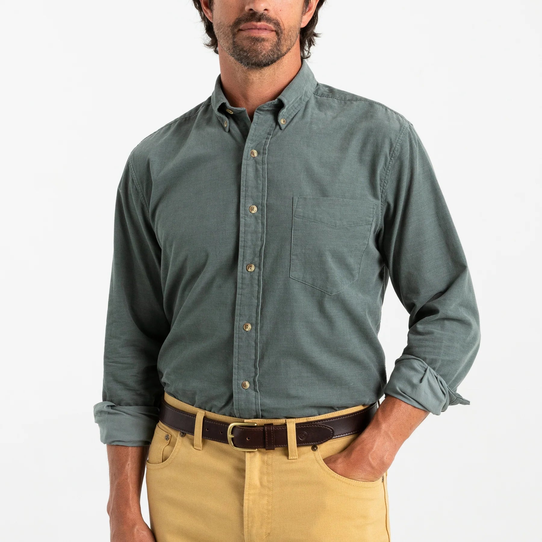 Duck Head - Cotton Corduroy Whitman Solid Shirt LS (Balsam Green)