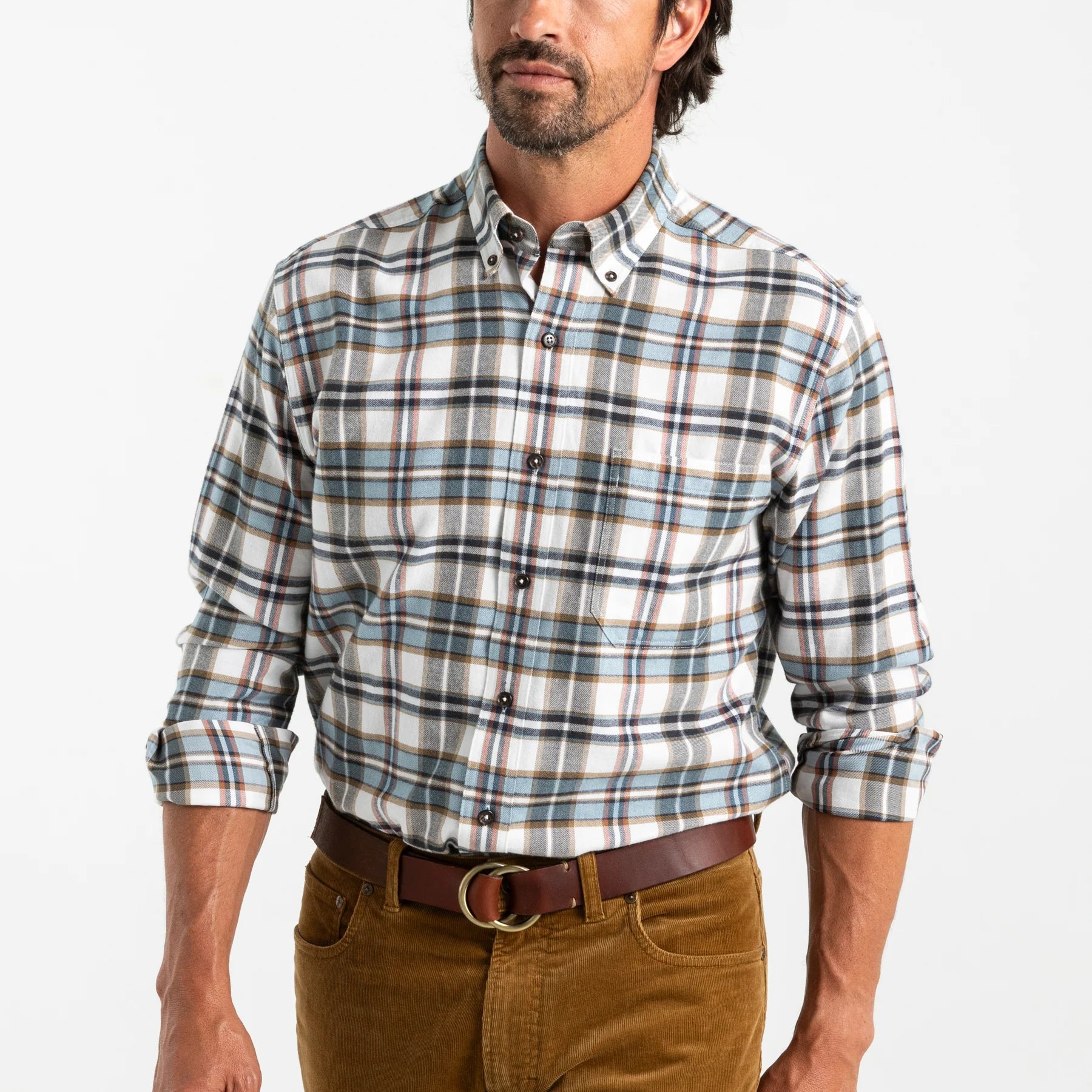 Duck Head - Cotton Flannel Russin Plaid Shirt (Soft White)