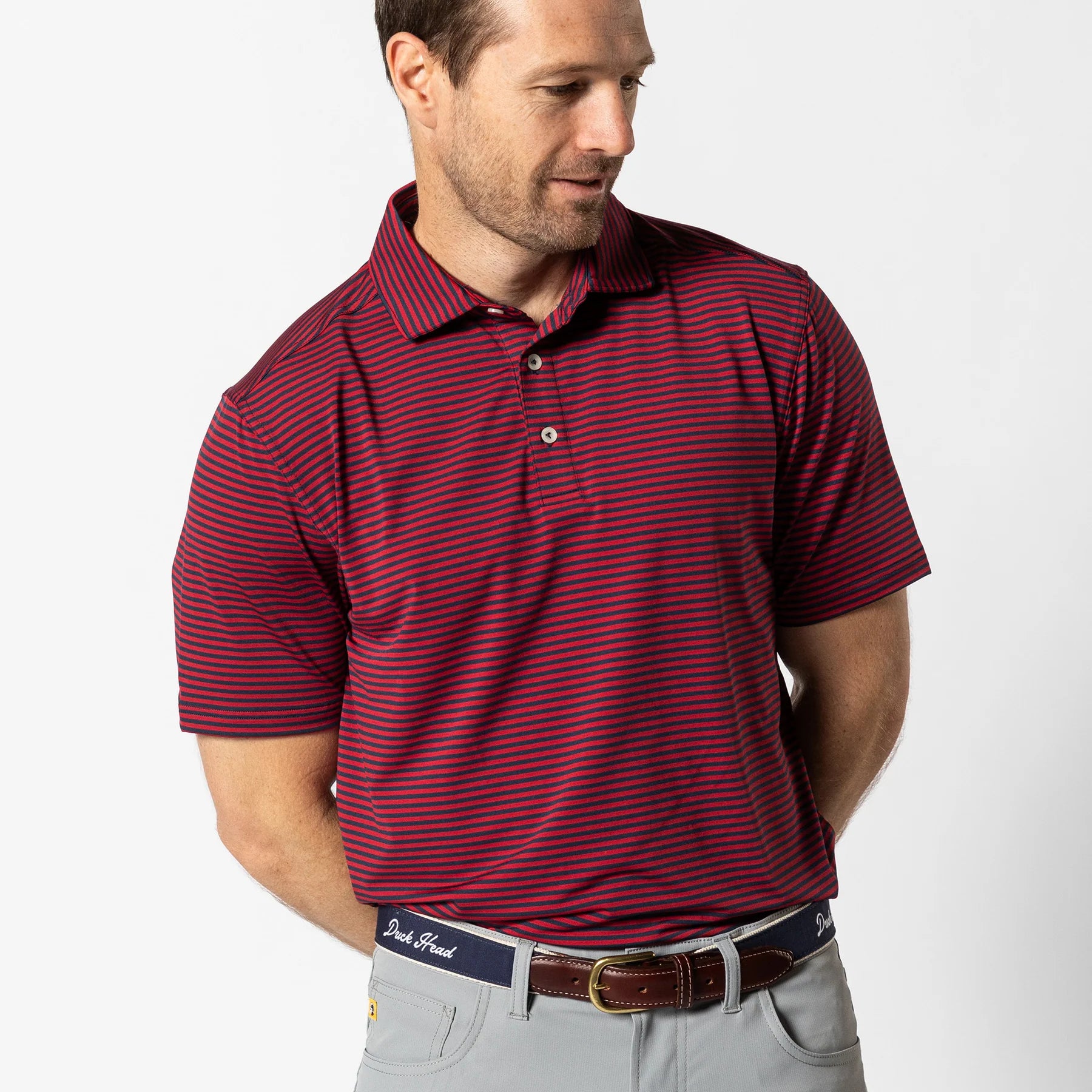 Duck Head - Long Drive Performance Polo Kirk Stripe (Rio Red)