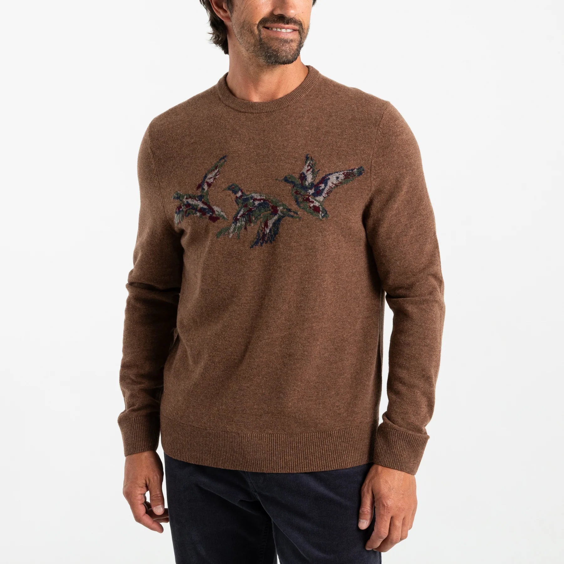 Duck Head - Flying Mallard Intarsia Merino Crewneck Sweater (Cider Brown Heather)