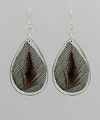 Printed Feather Teardrop Earrings (Gray)