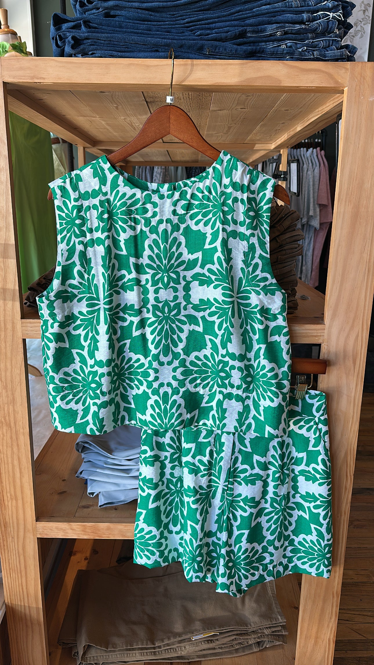 Cara Top - Green/Ivory