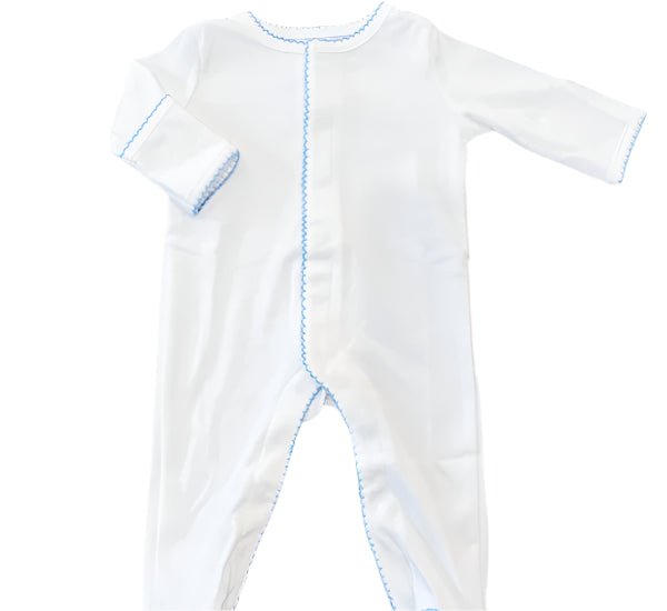 Picot Trim Footies (White/Blue)