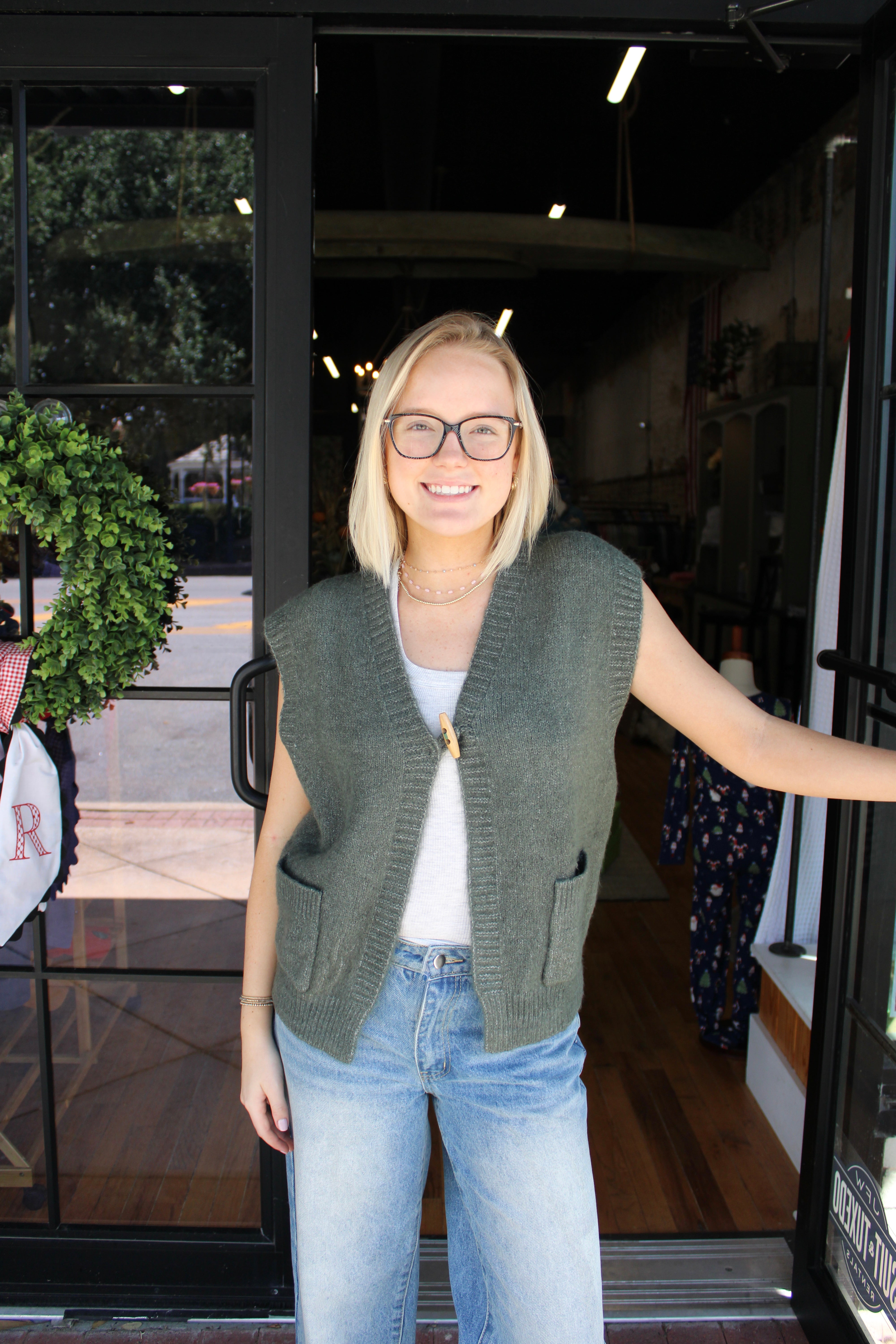 Toggle Sweater Vest (Dark Green)