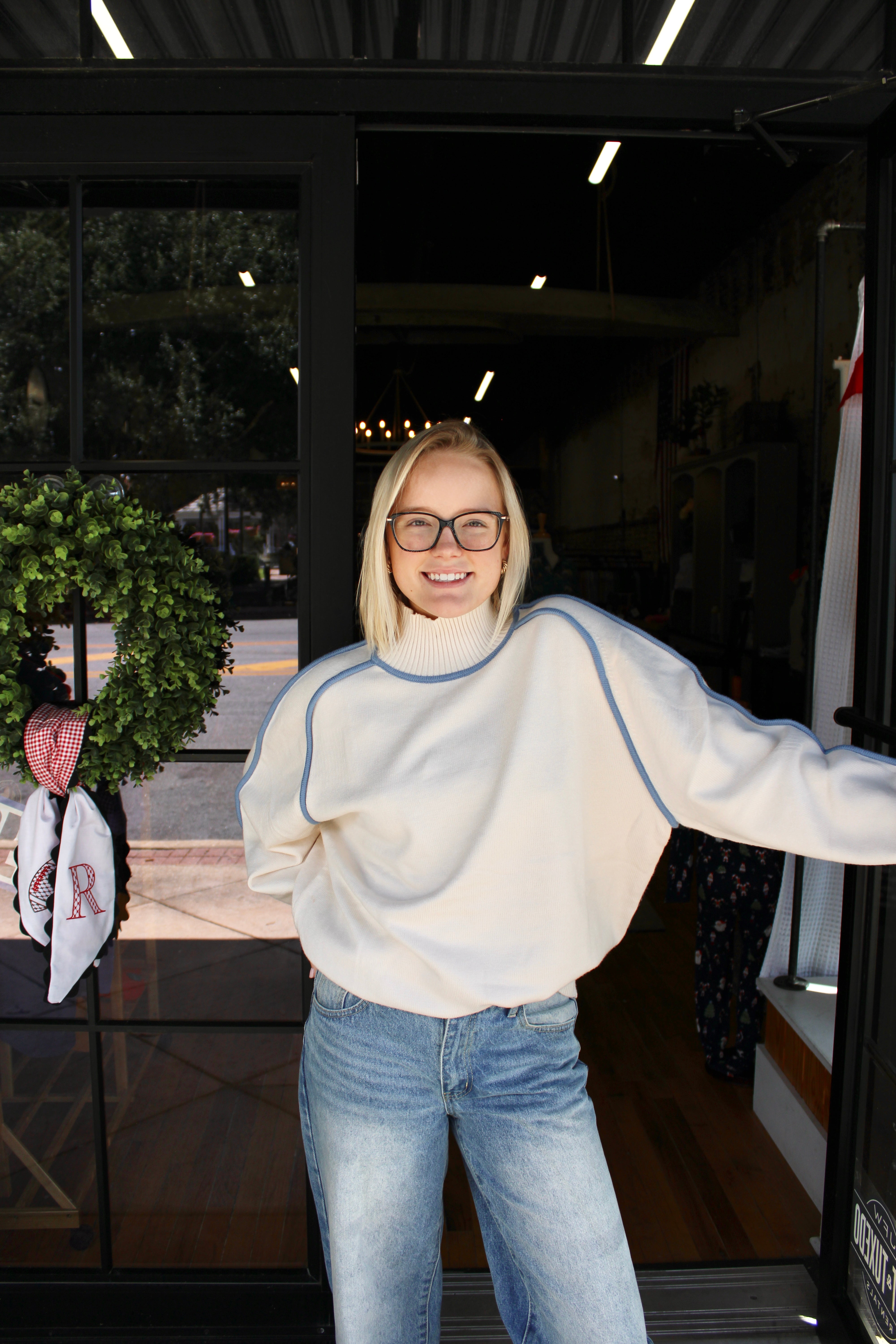 Annabelle Sweater (Cream/Blue)