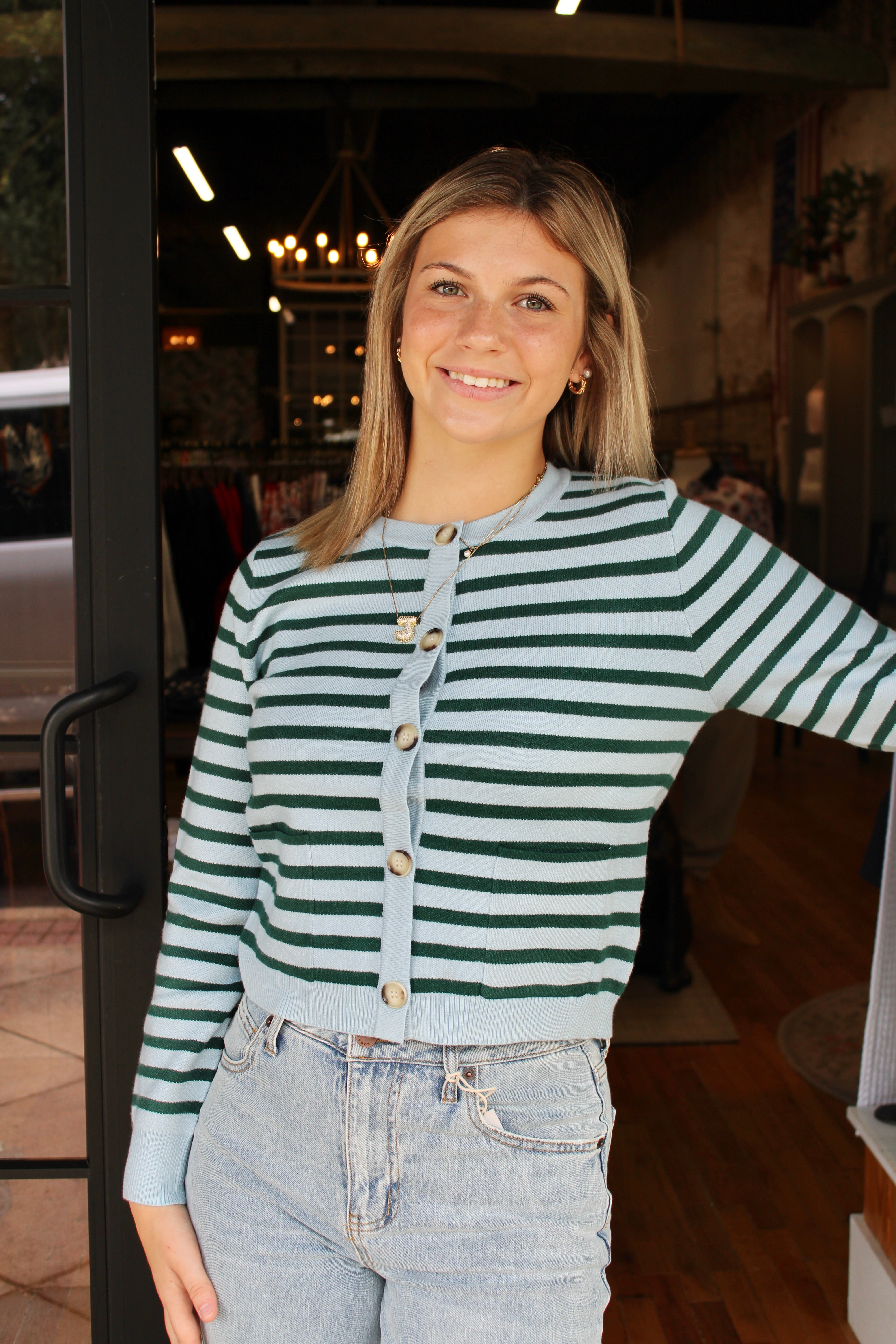 Nikki Cardigan (Blue/Green Stripe)