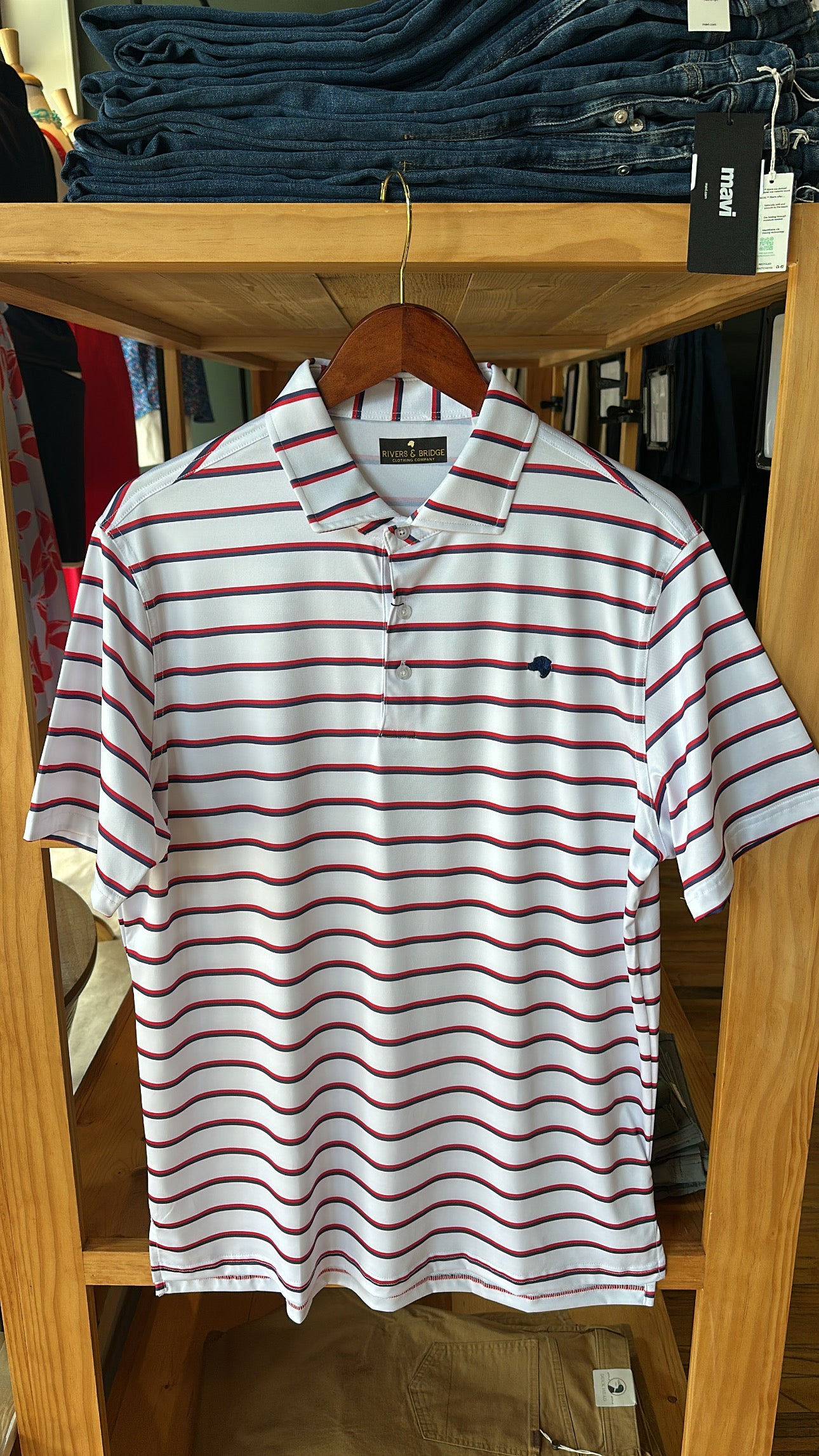 Rivers & Bridge Performance Polo - White/Navy/Red *final sale*