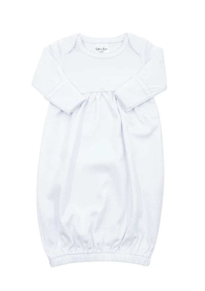 Picot Trim Knit Gown (White/White Trim)