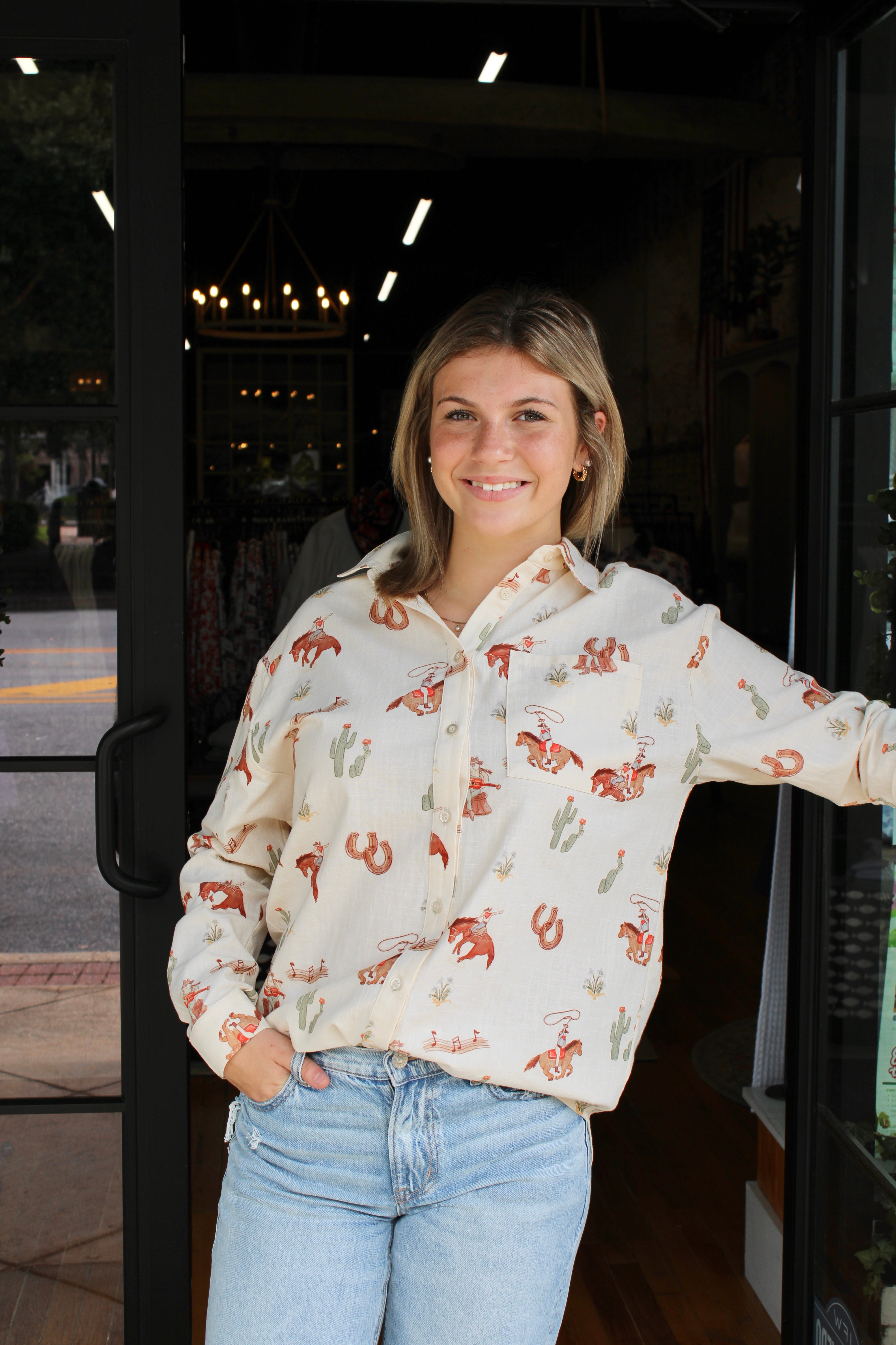 Western Button Down (Cream)