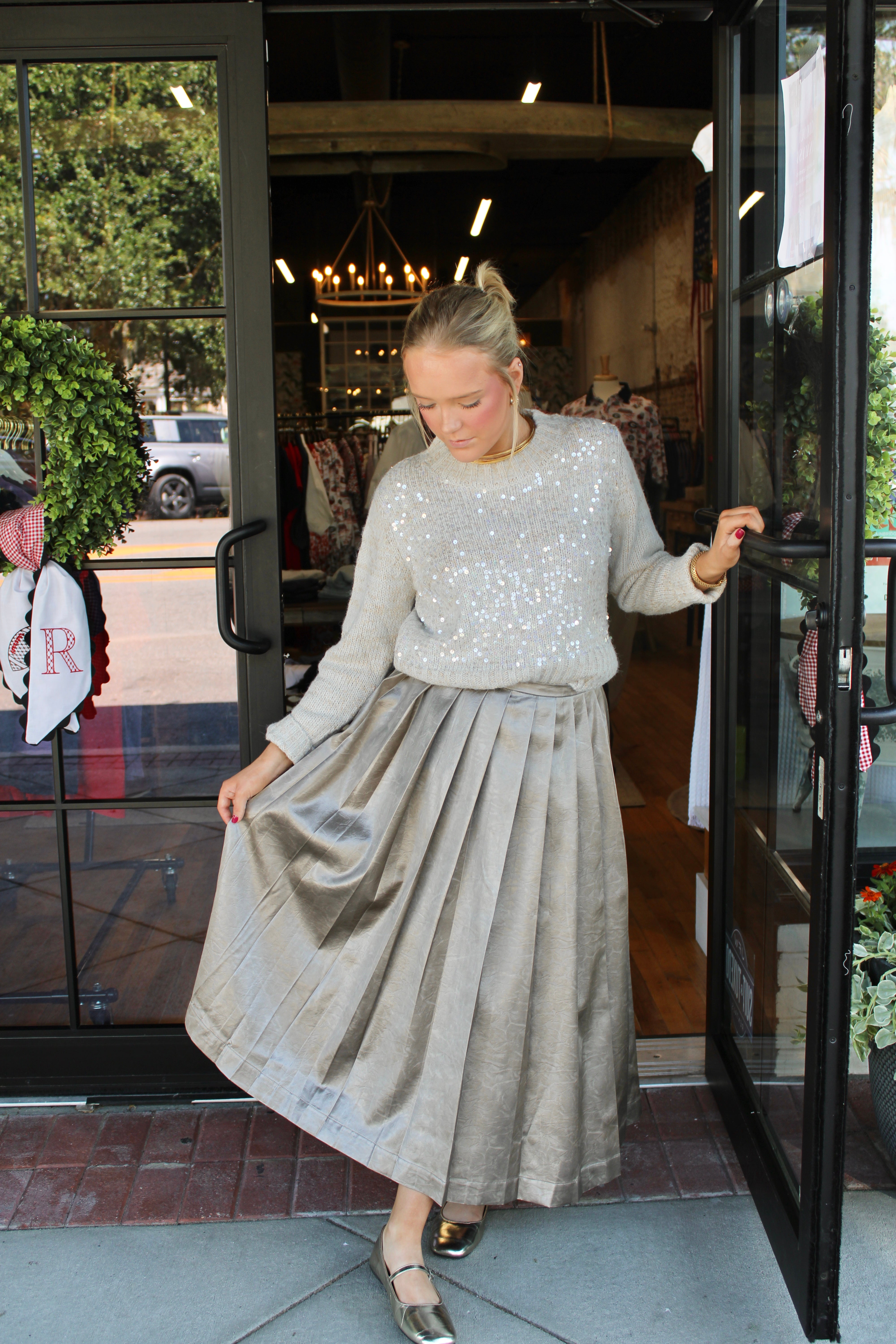 Pleated Midi Skirt (Bronze)