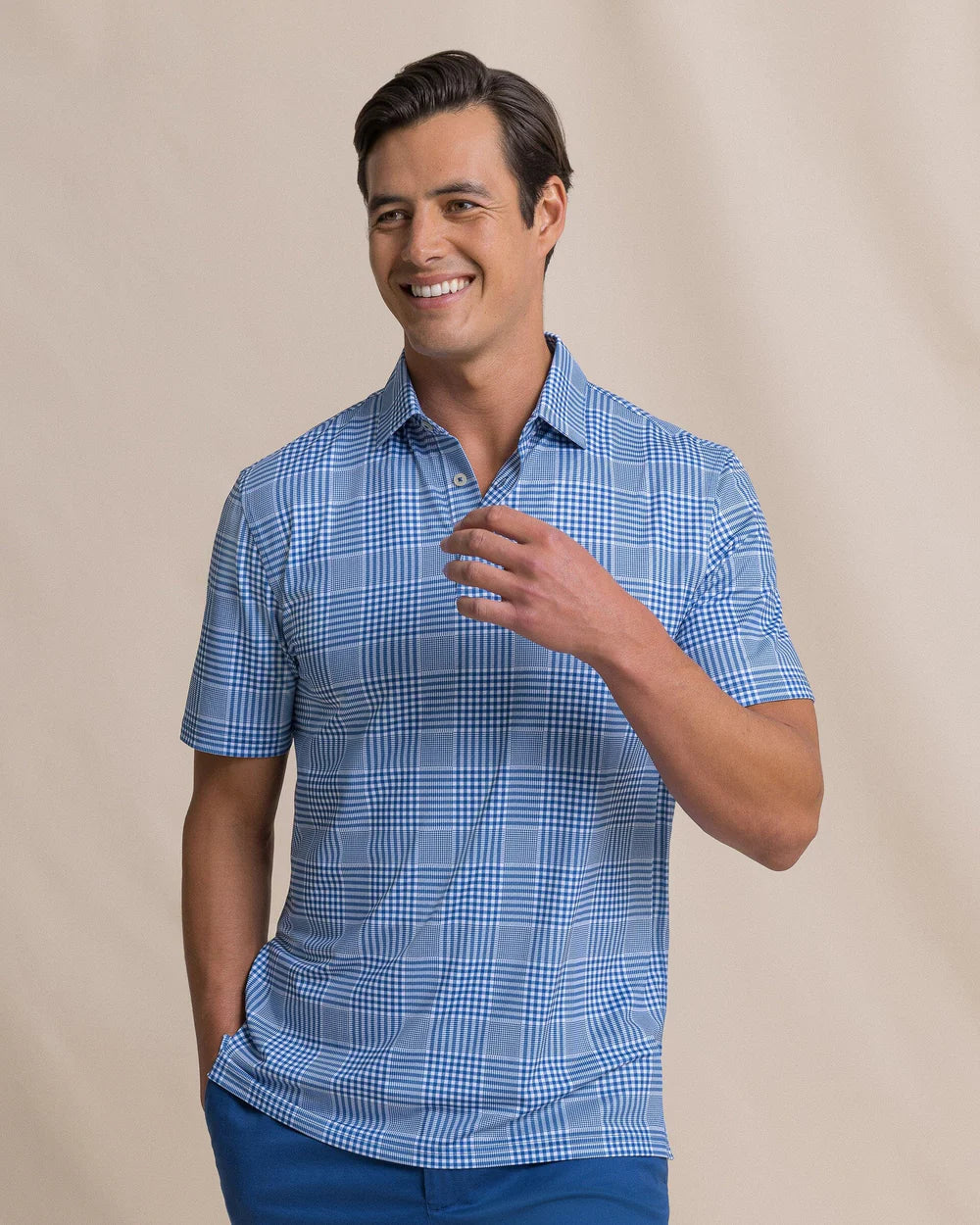 Southern Tide - Driver Coral Key Plaid Polo (Nautical Blue)