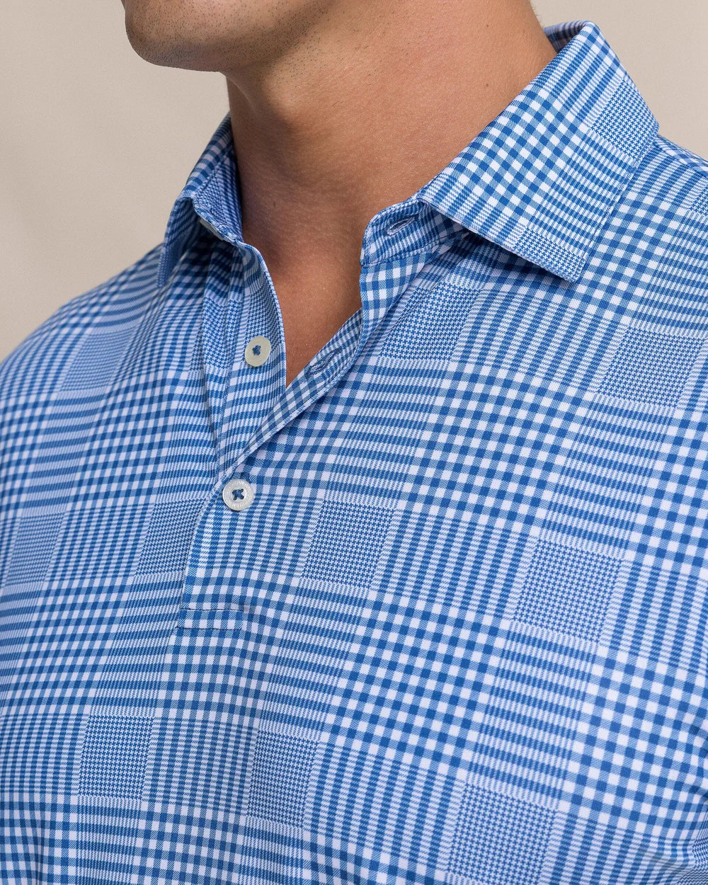 Southern Tide - Driver Coral Key Plaid Polo (Nautical Blue)