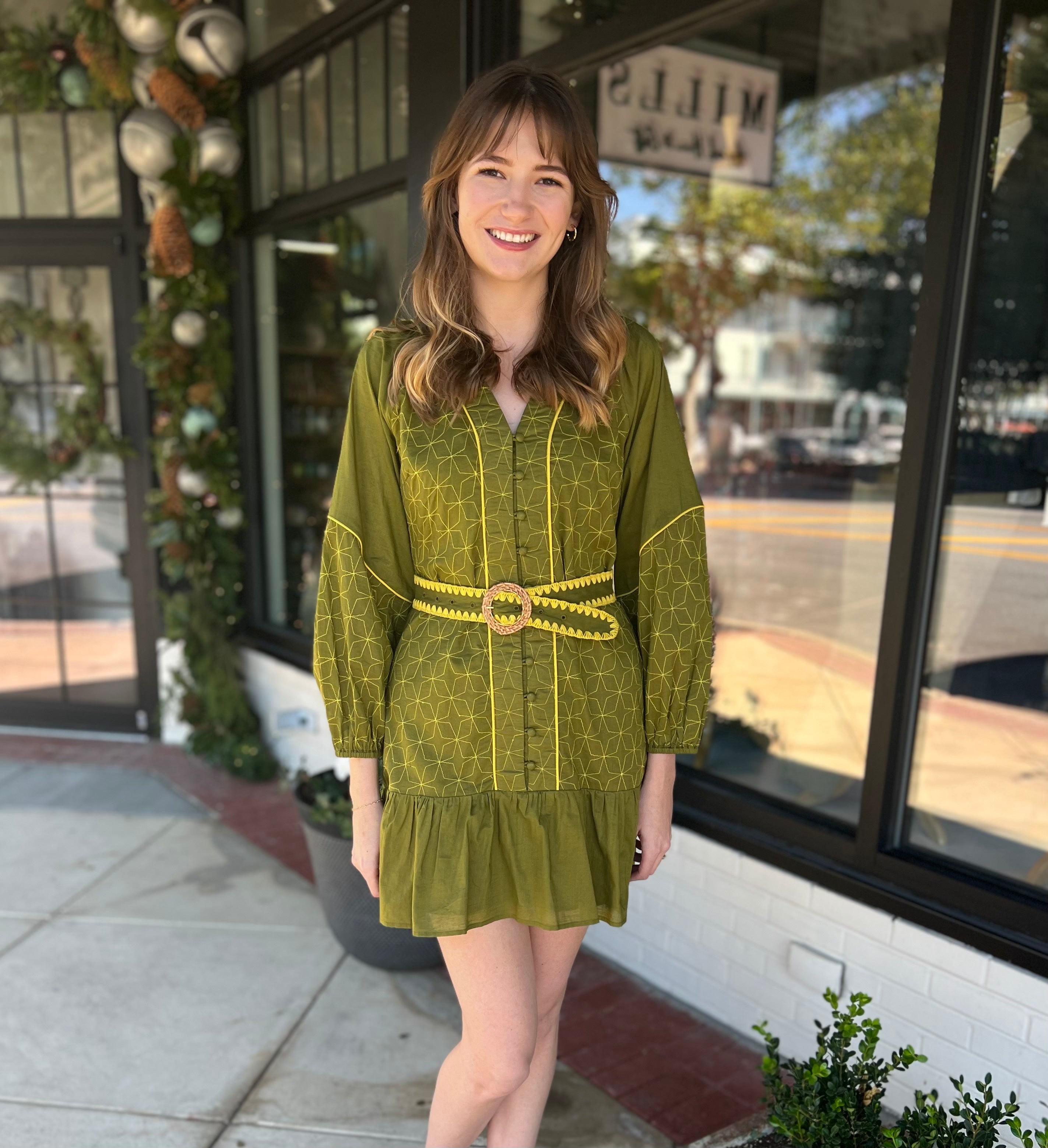 The Hannah Midi Dress in Lime/Quilt - Anna Cate Collection