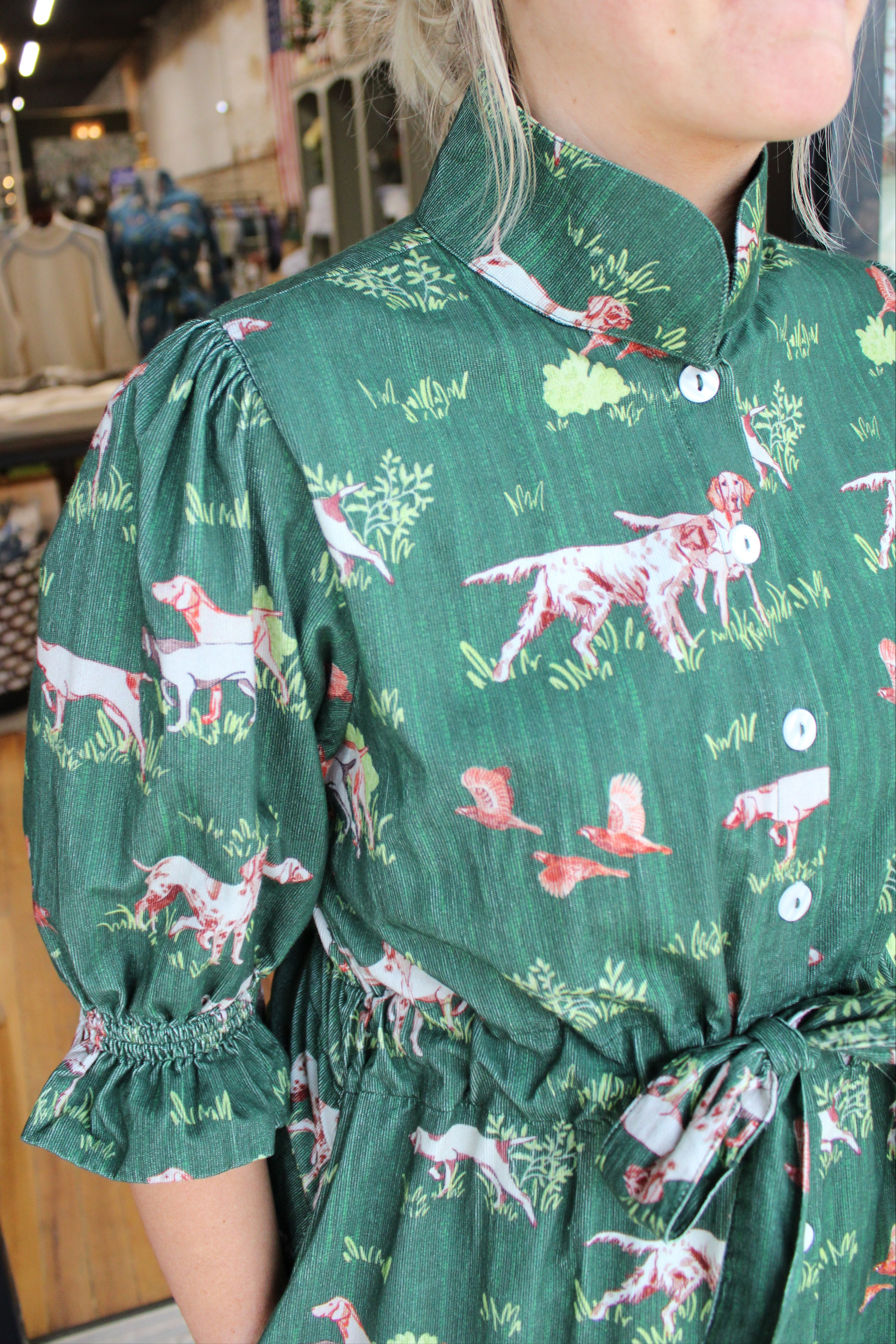Holly Shae - Catherine Dress (Dogs on the Hunt Green)