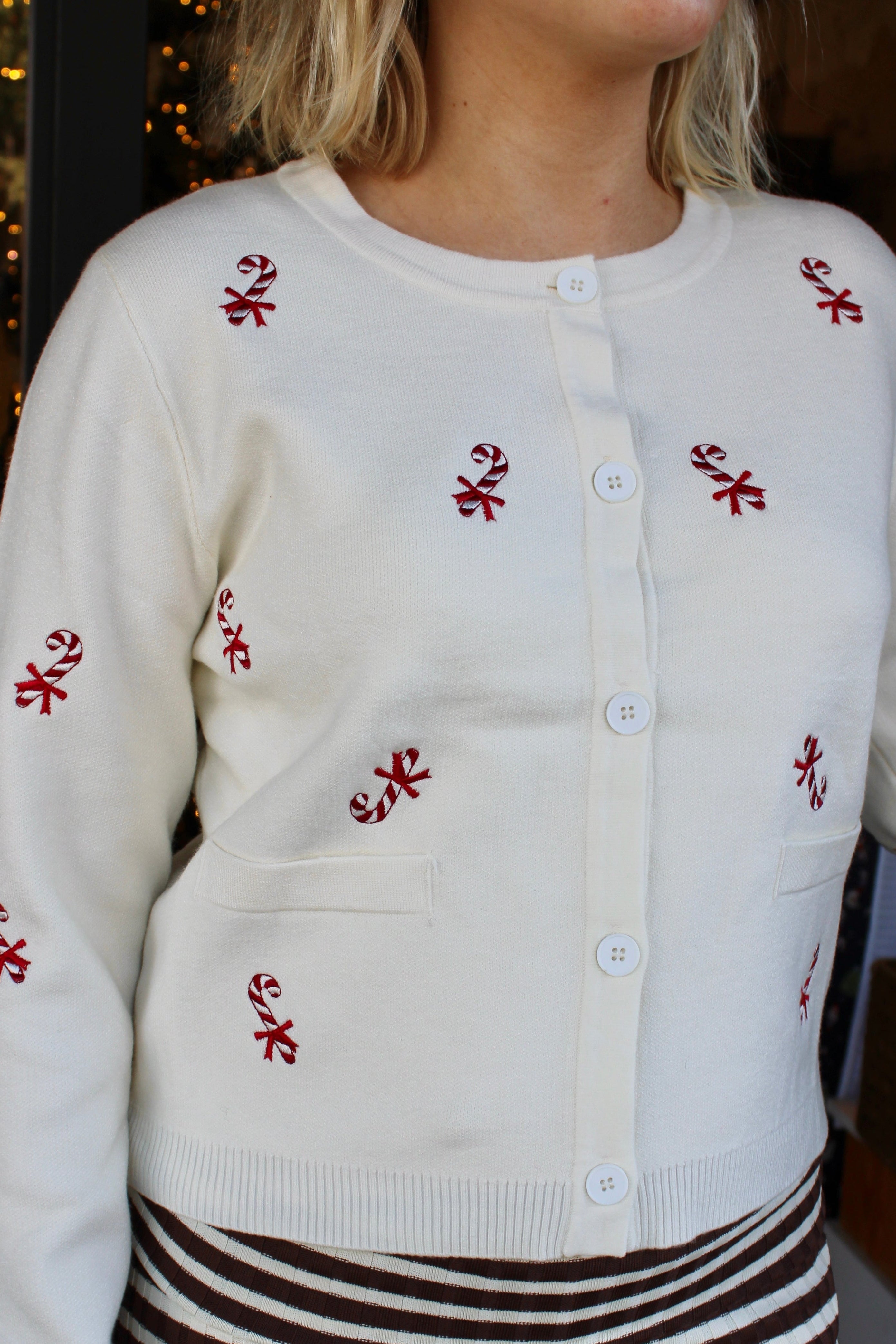 Candy Cane Cardigan (Cream)