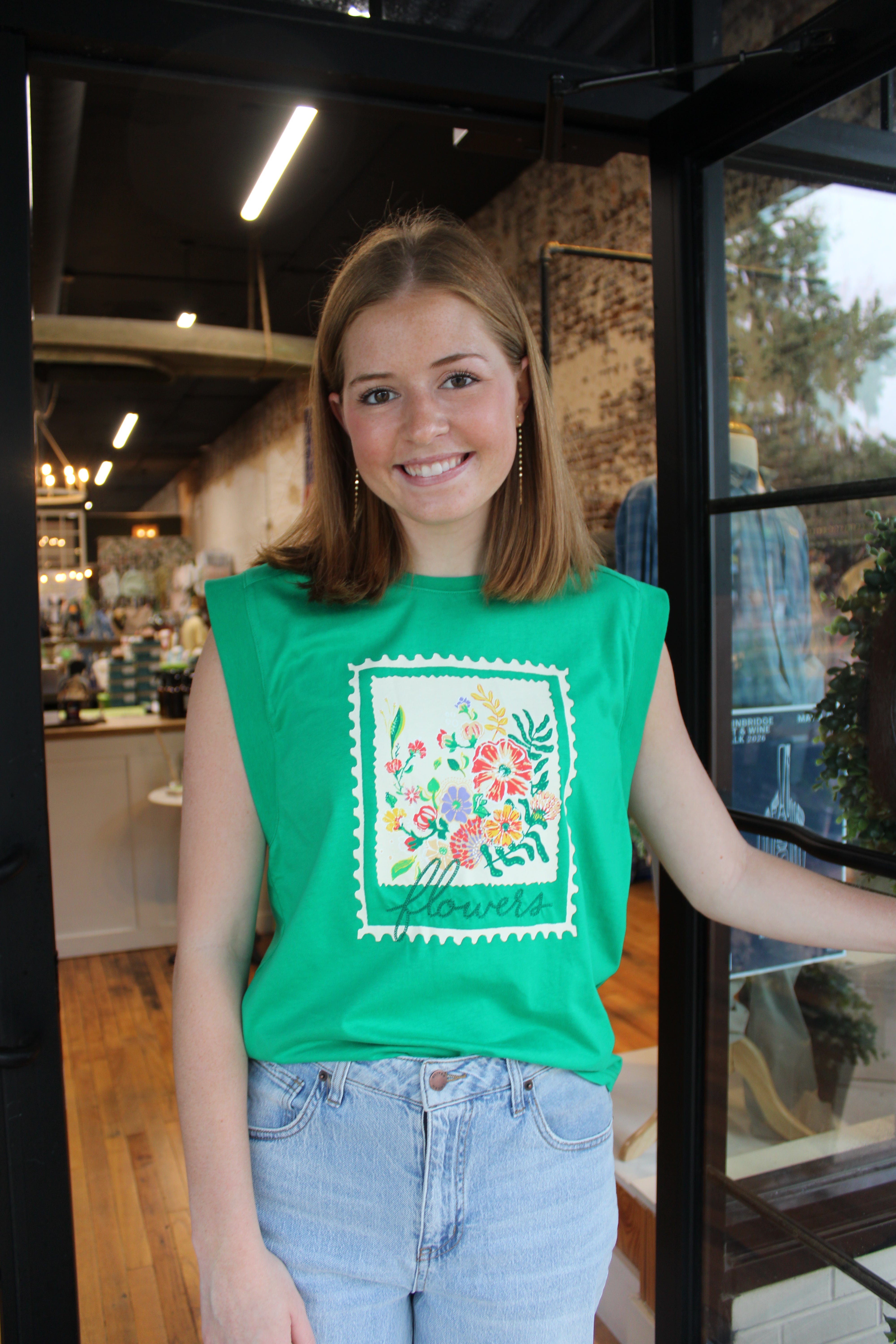 Flower Stamp Tee - Green