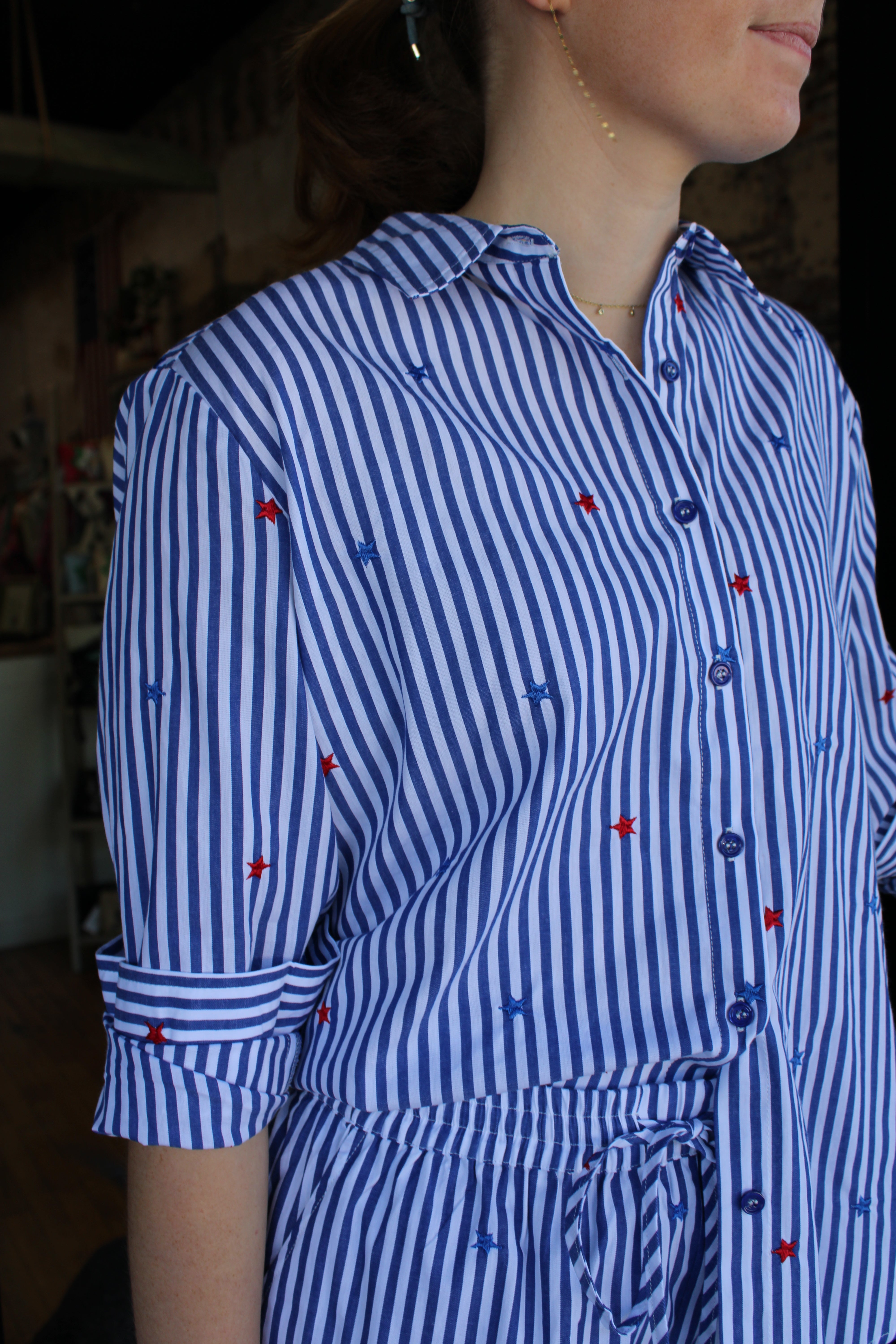 Starr Blouse - Blue/White