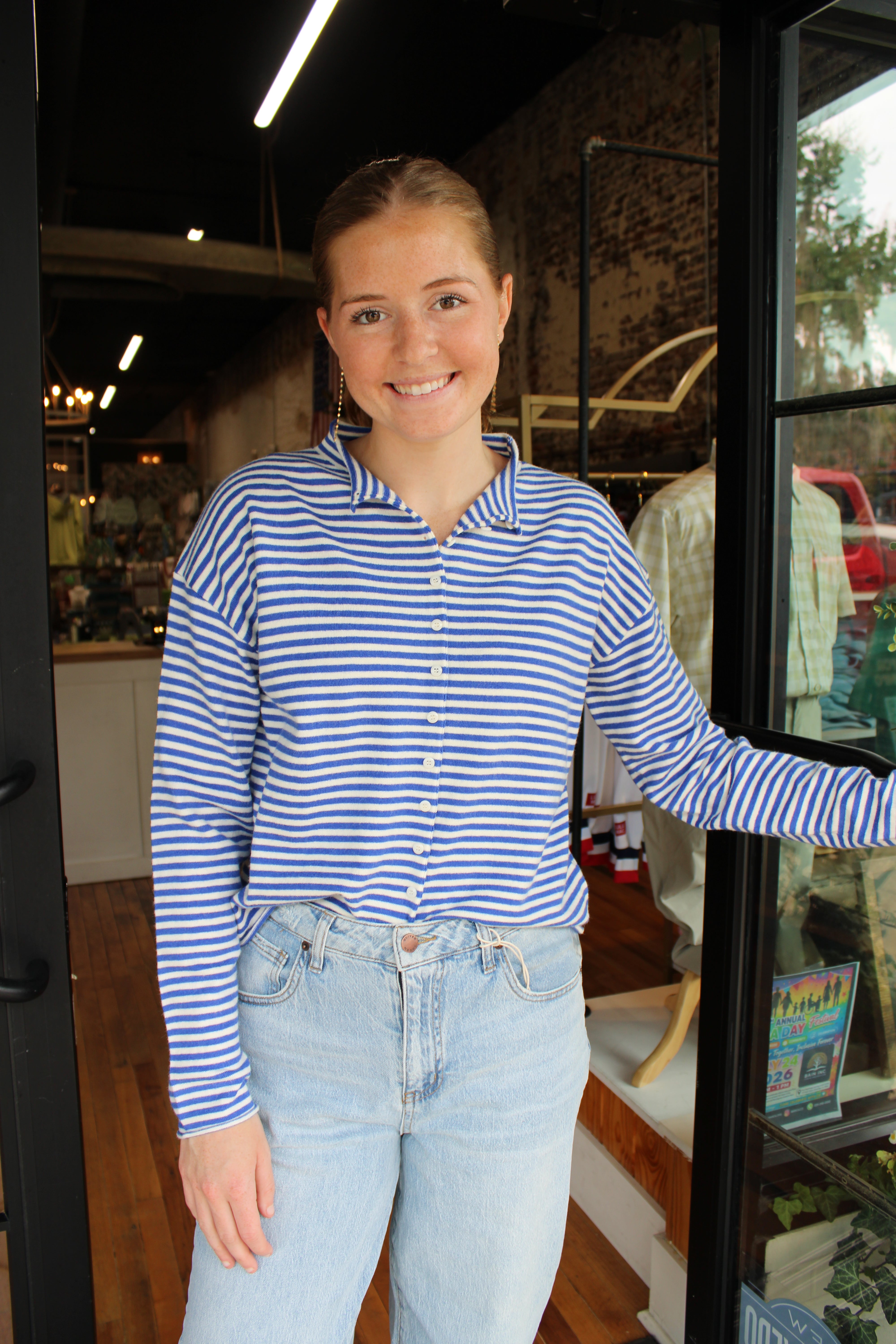 Claire Cardigan - Blue/Cream