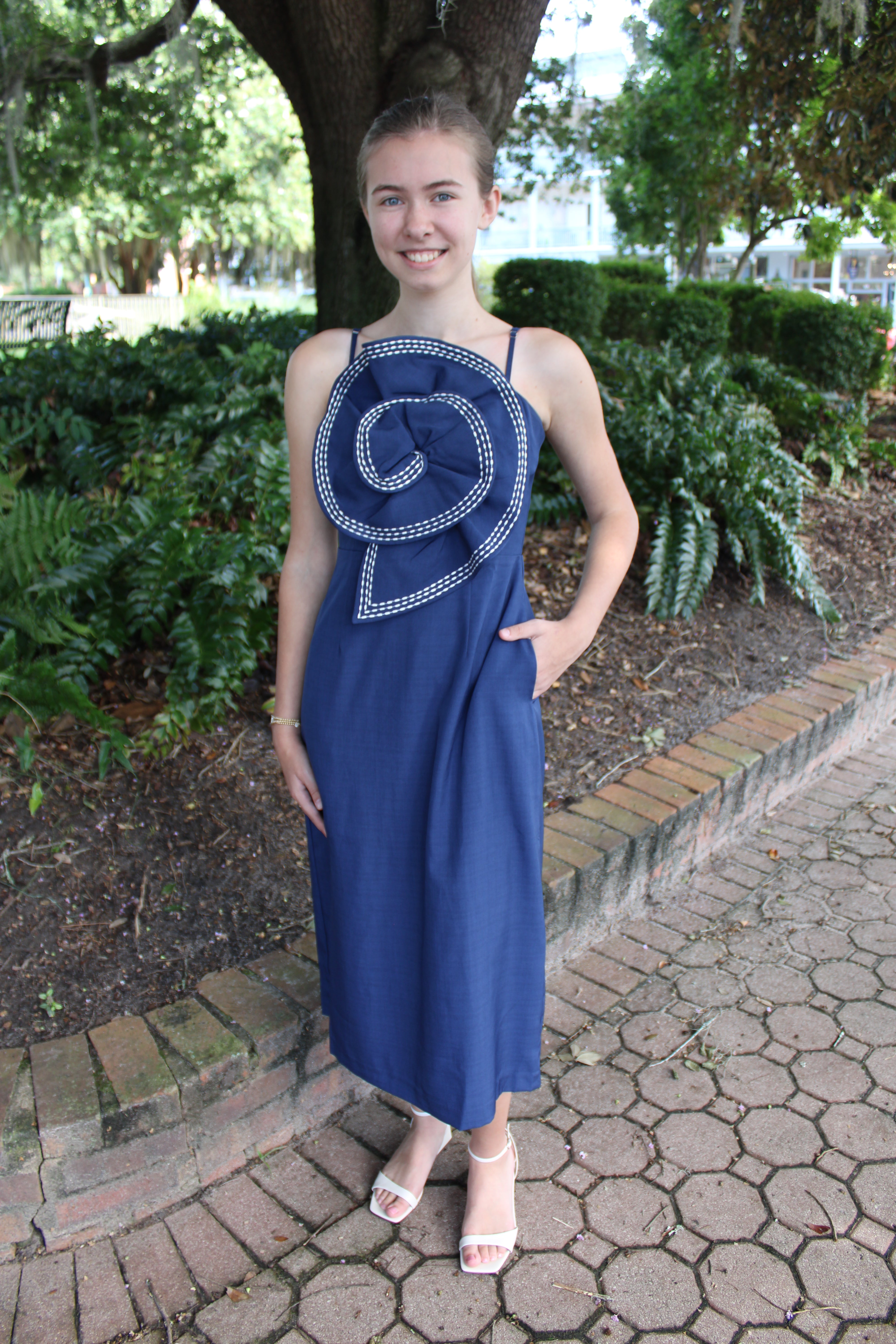Rose Dress - Navy/White