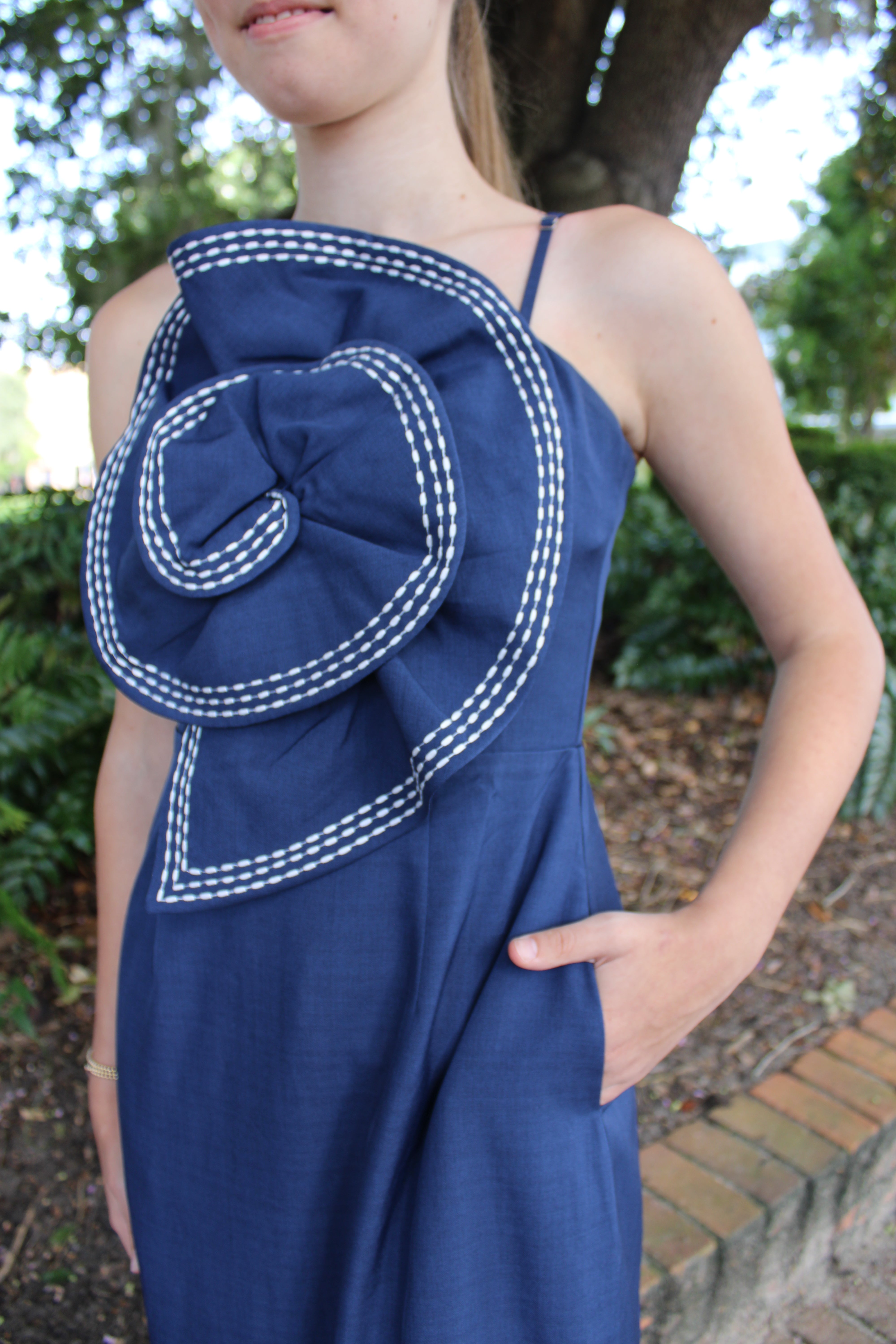 Rose Dress - Navy/White