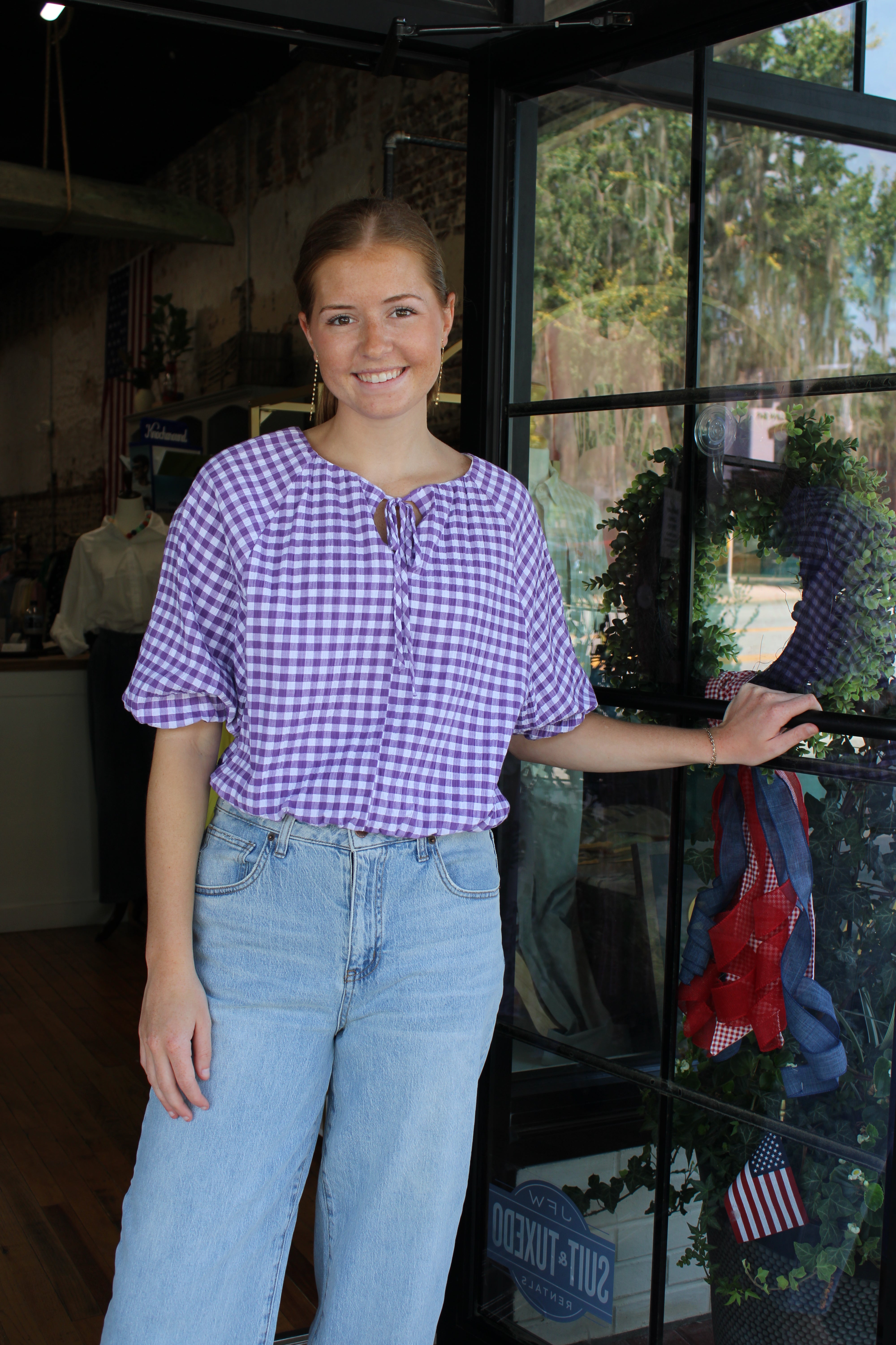 Tatum Top - Purple Seer Gingham