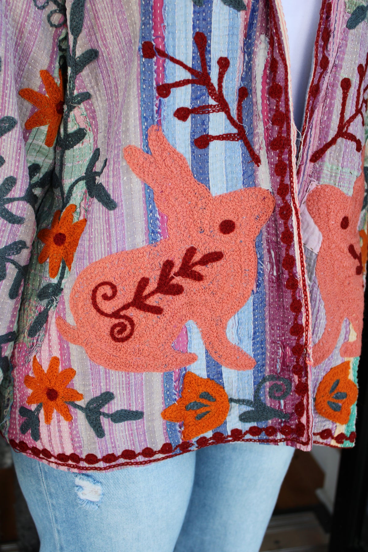 Embroidered Sari Rabbit Jacket