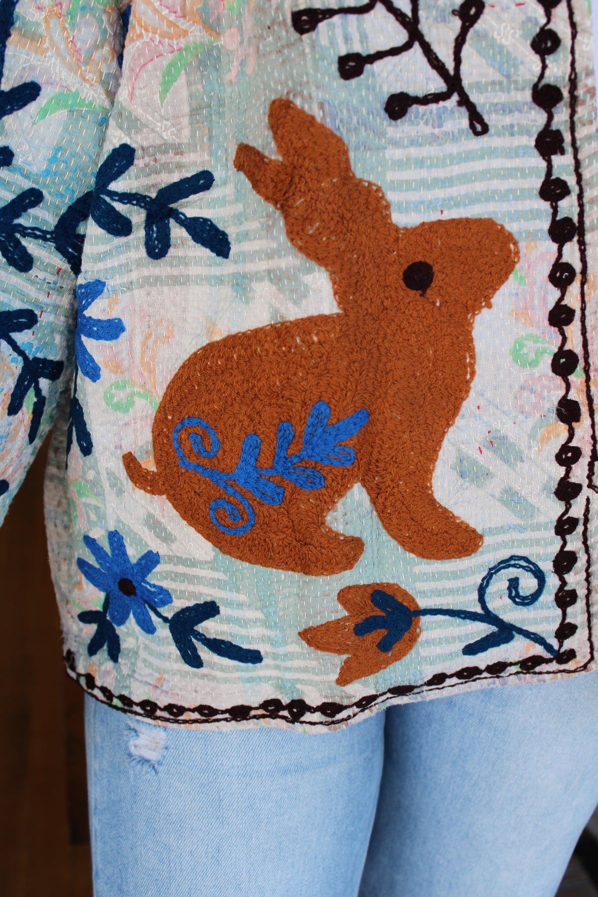 Embroidered Sari Rabbit Jacket