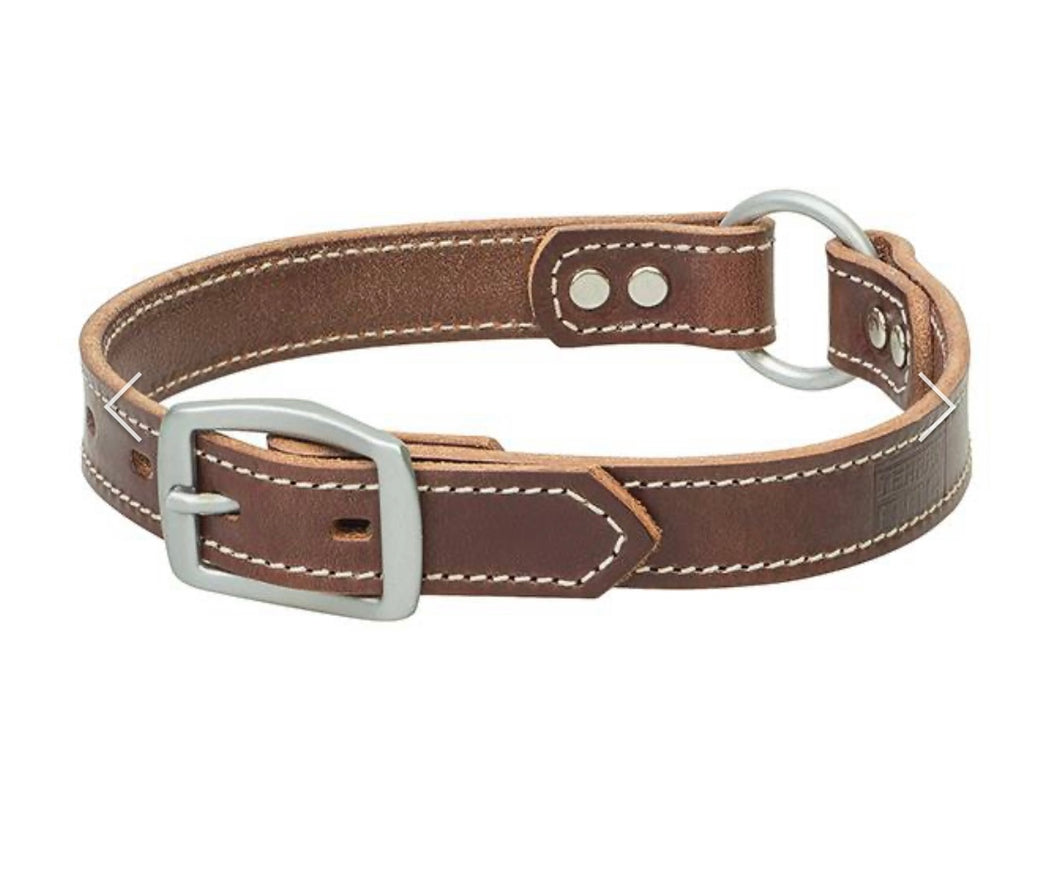 Bridle Leather Ring-In-Center Dog Collar -Tan