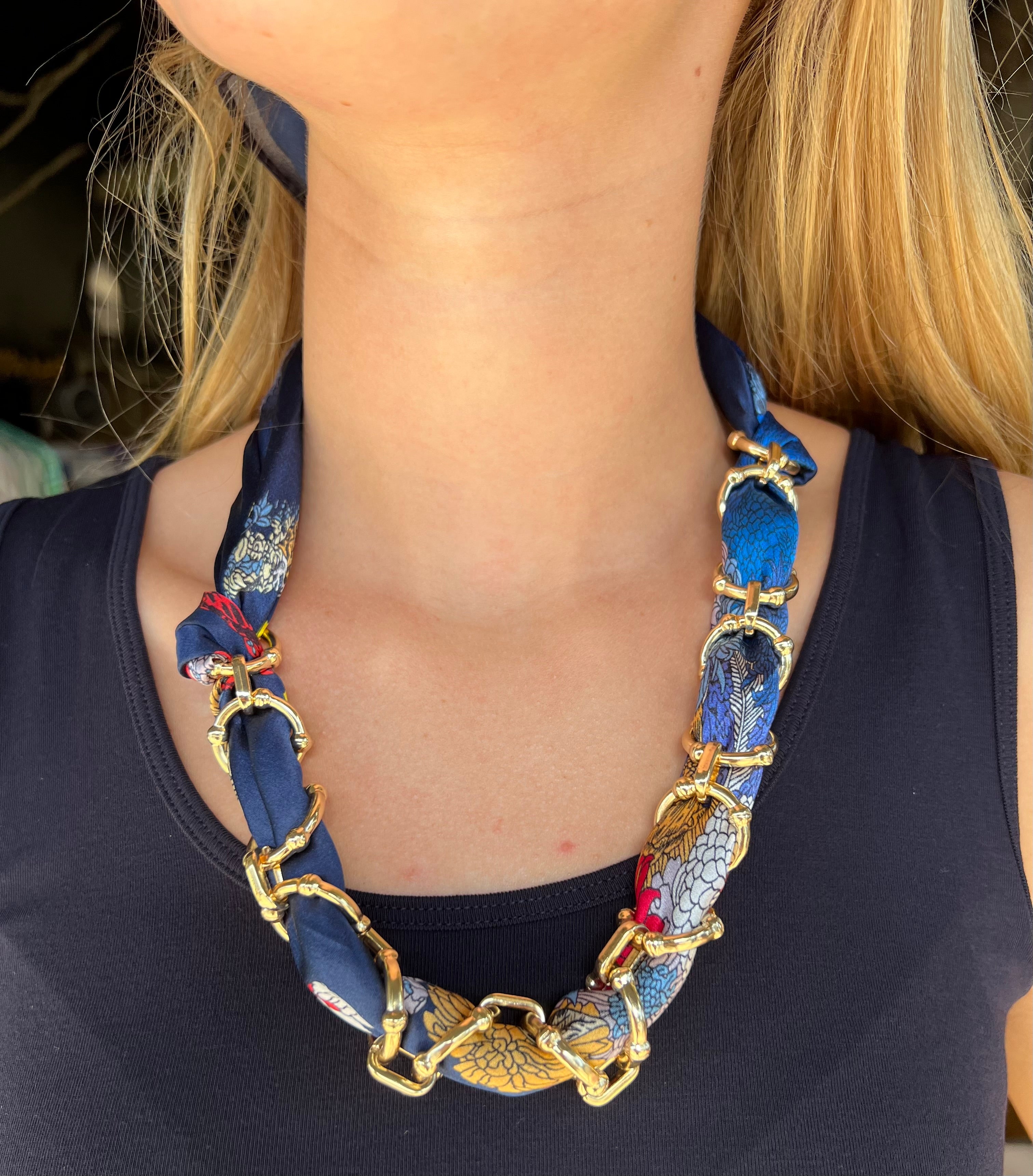Logan Scarf Necklace (Navy Multi)