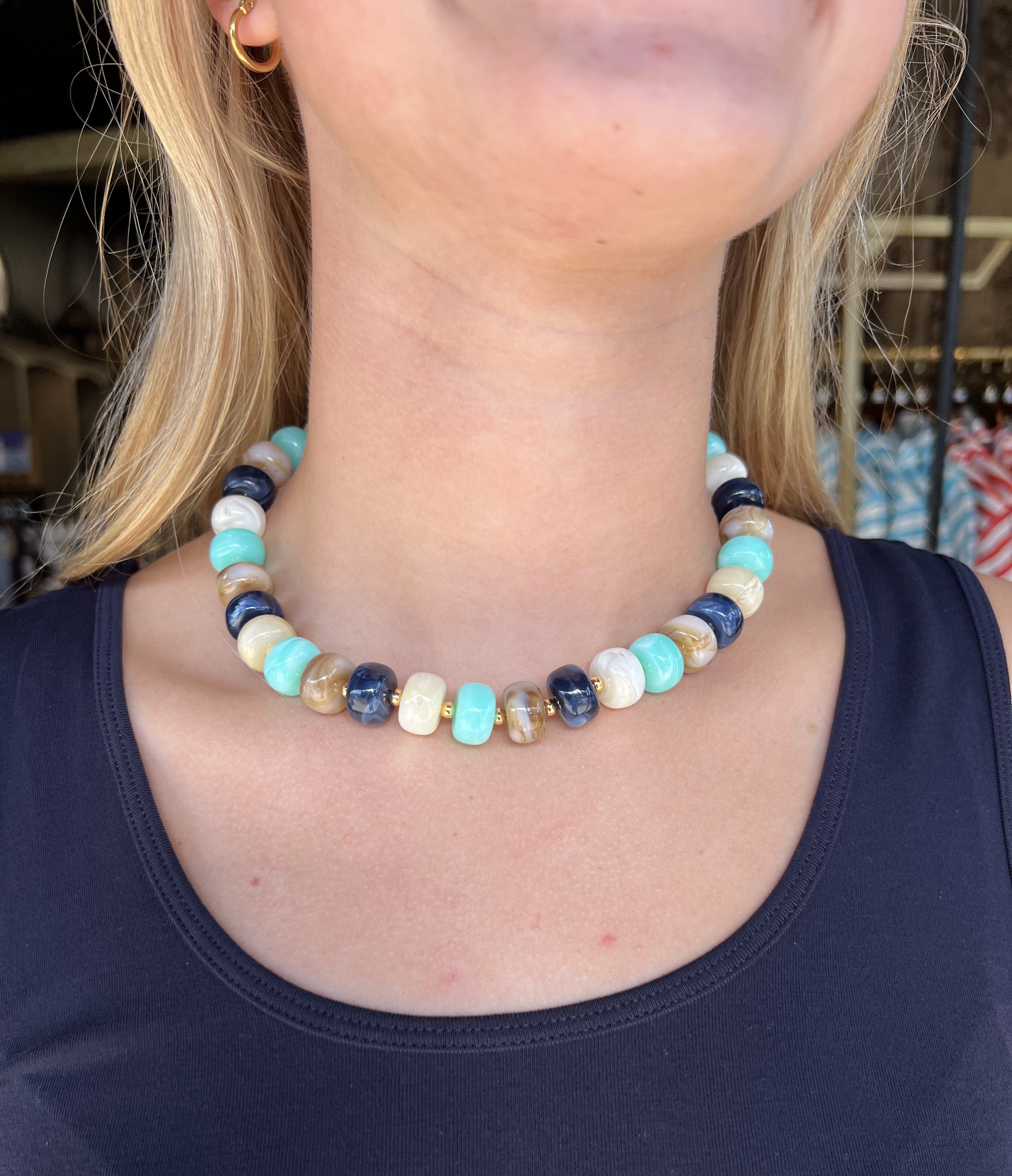 Blue & Tan Beaded Necklace